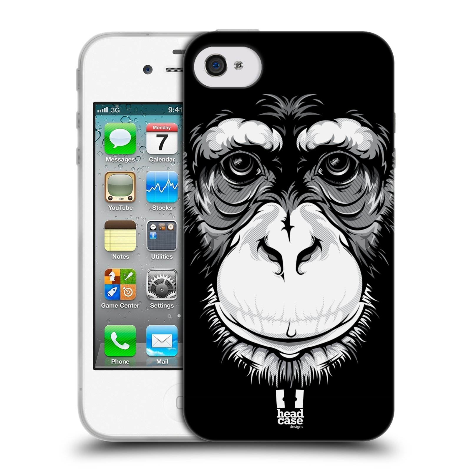 HEAD CASE silikonový obal na mobil Apple Iphone 4/4S vzor Zvíře kreslená tvář šimpanz