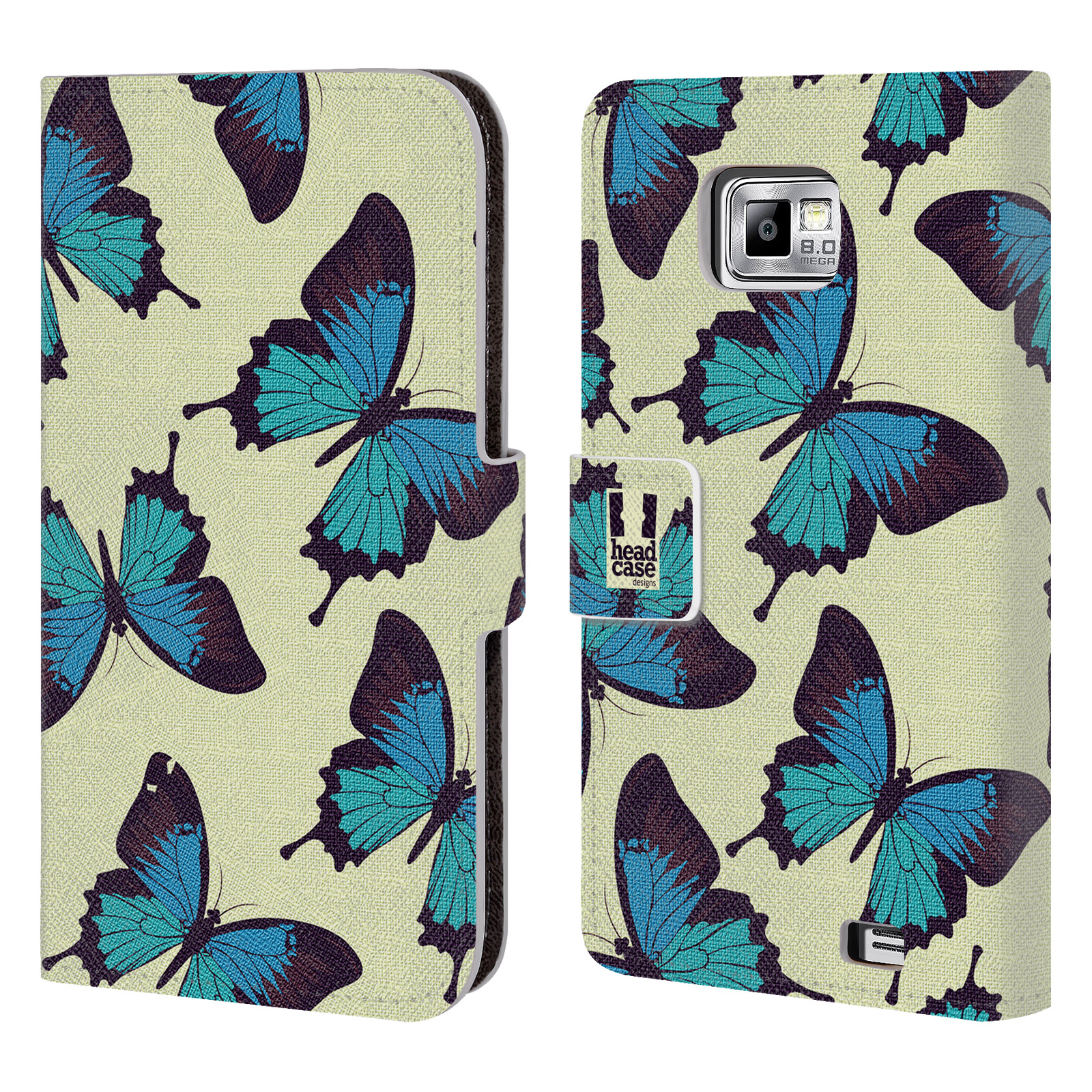 HEAD CASE Flipové pouzdro pro mobil Samsung Galaxy S2 i9100 Vzorkovaný motýl modrá