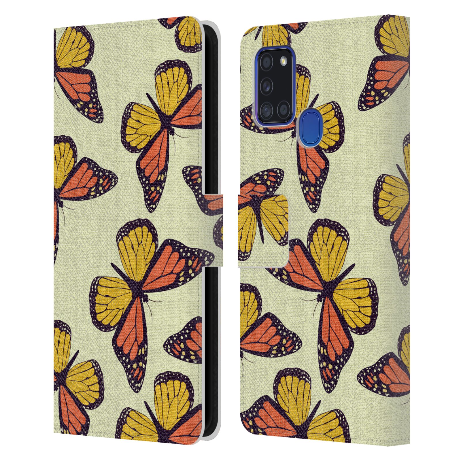 HEAD CASE Flipové pouzdro pro mobil Samsung Galaxy A21s Vzorkovaný motýl Monarcha oranžová