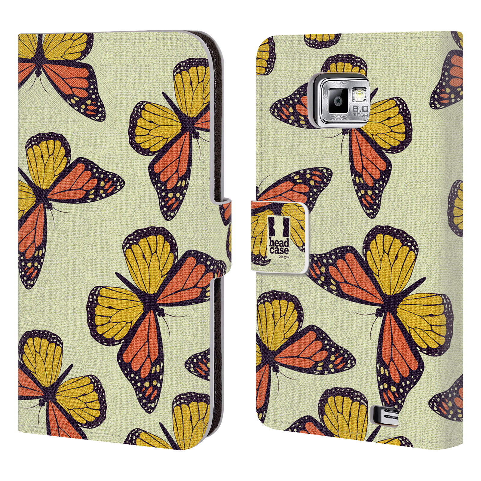 HEAD CASE Flipové pouzdro pro mobil Samsung Galaxy S2 i9100 Vzorkovaný motýl Monarcha oranžová