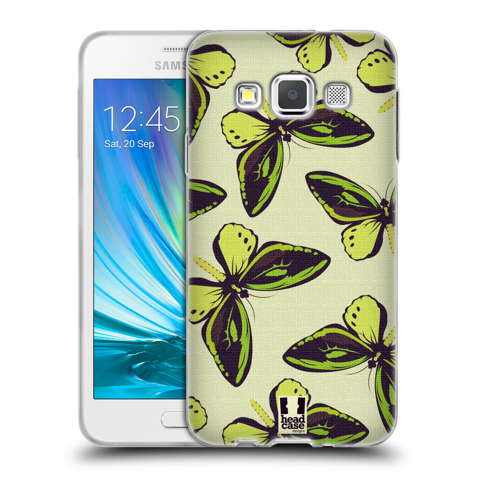 HEAD CASE silikonový obal na mobil Samsung Galaxy A3 vzor Motýlci Poseidon zelená