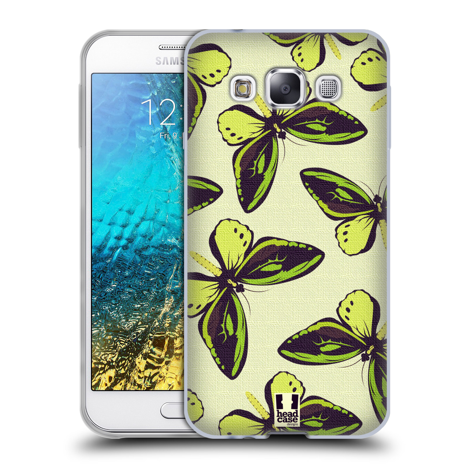 HEAD CASE silikonový obal na mobil Samsung Galaxy E5 vzor Motýlci Poseidon zelená