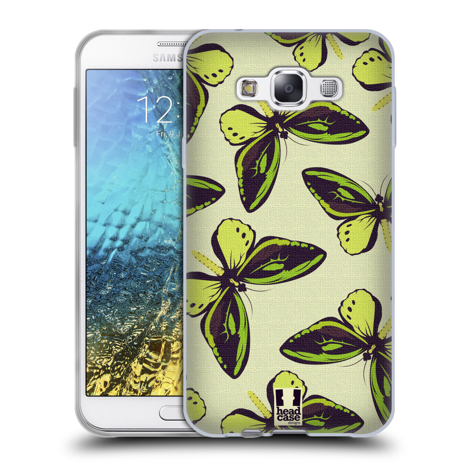 HEAD CASE silikonový obal na mobil Samsung Galaxy E7 vzor Motýlci Poseidon zelená