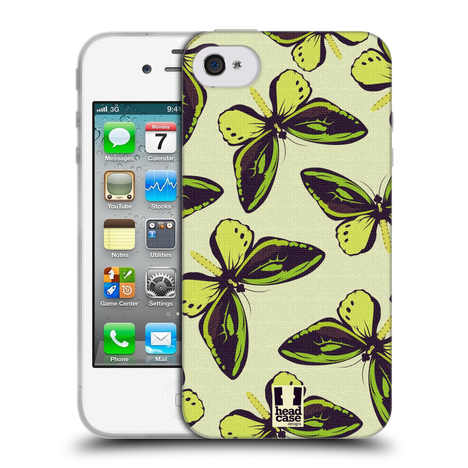 HEAD CASE silikonový obal na mobil Apple Iphone 4/4S vzor Motýlci Poseidon zelená
