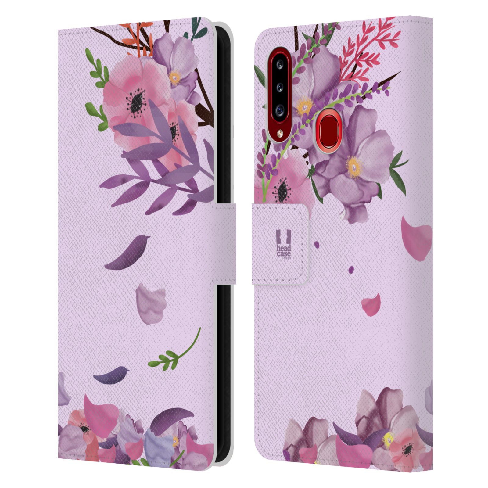 Pouzdro na mobil Samsung Galaxy A20S - HEAD CASE - Rozkvetlé růže a listy růžová