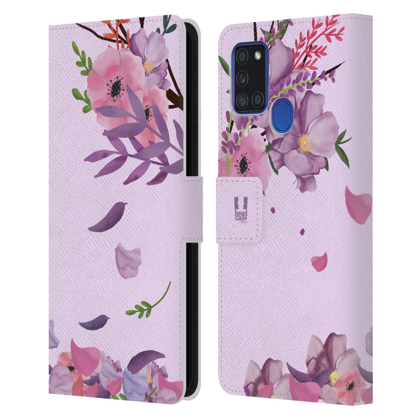 Pouzdro na mobil Samsung Galaxy A21S - HEAD CASE - Rozkvetlé růže a listy růžová
