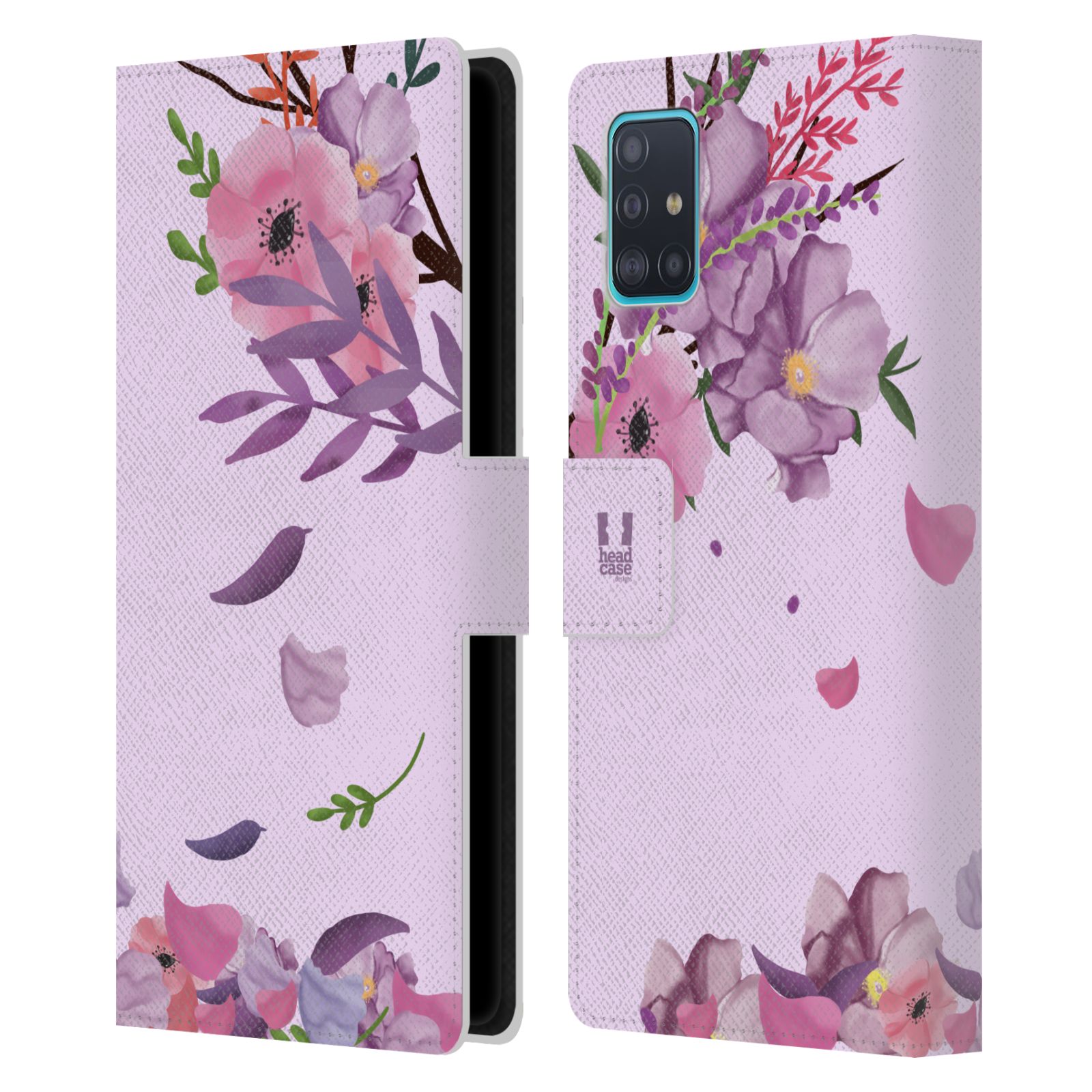 Pouzdro na mobil Samsung Galaxy A51 - HEAD CASE - Rozkvetlé růže a listy růžová