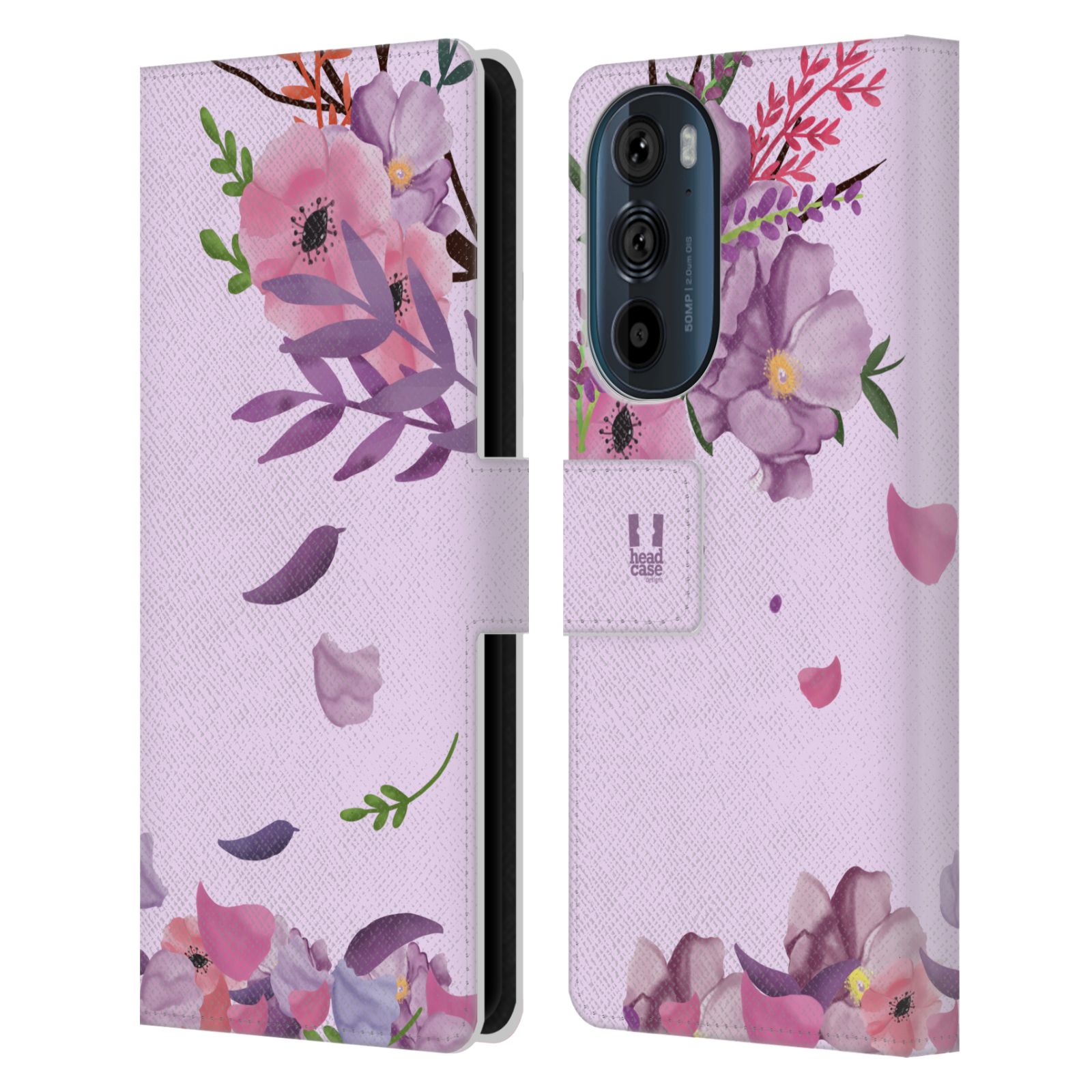 Pouzdro na mobil Motorola EDGE 30 - HEAD CASE - Rozkvetlé růže a listy růžová