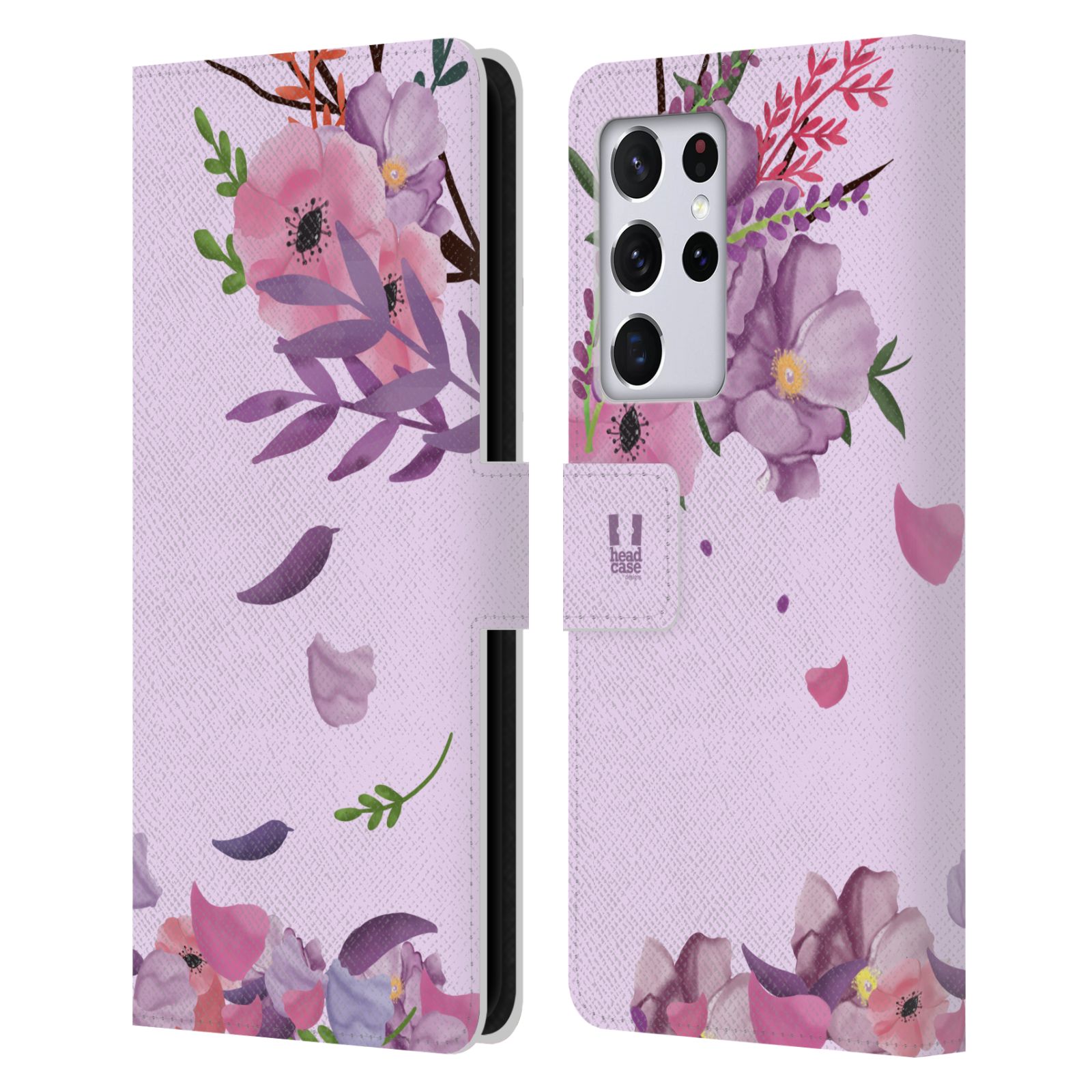 Pouzdro na mobil Samsung Galaxy S21 ULTRA 5G  - HEAD CASE - Rozkvetlé růže a listy růžová
