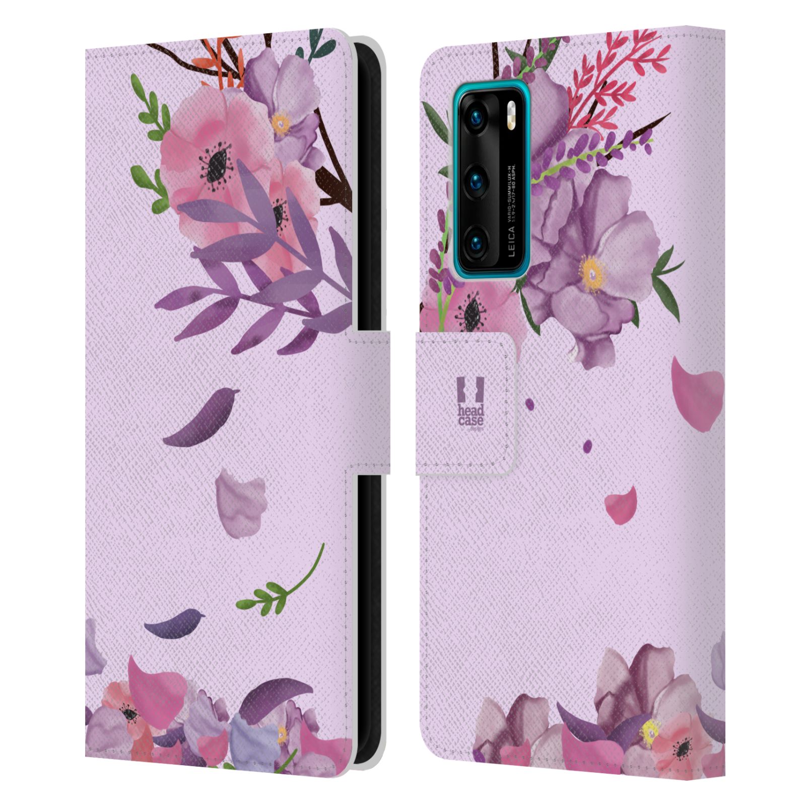 Pouzdro na mobil Huawei P40 - HEAD CASE - Rozkvetlé růže a listy růžová