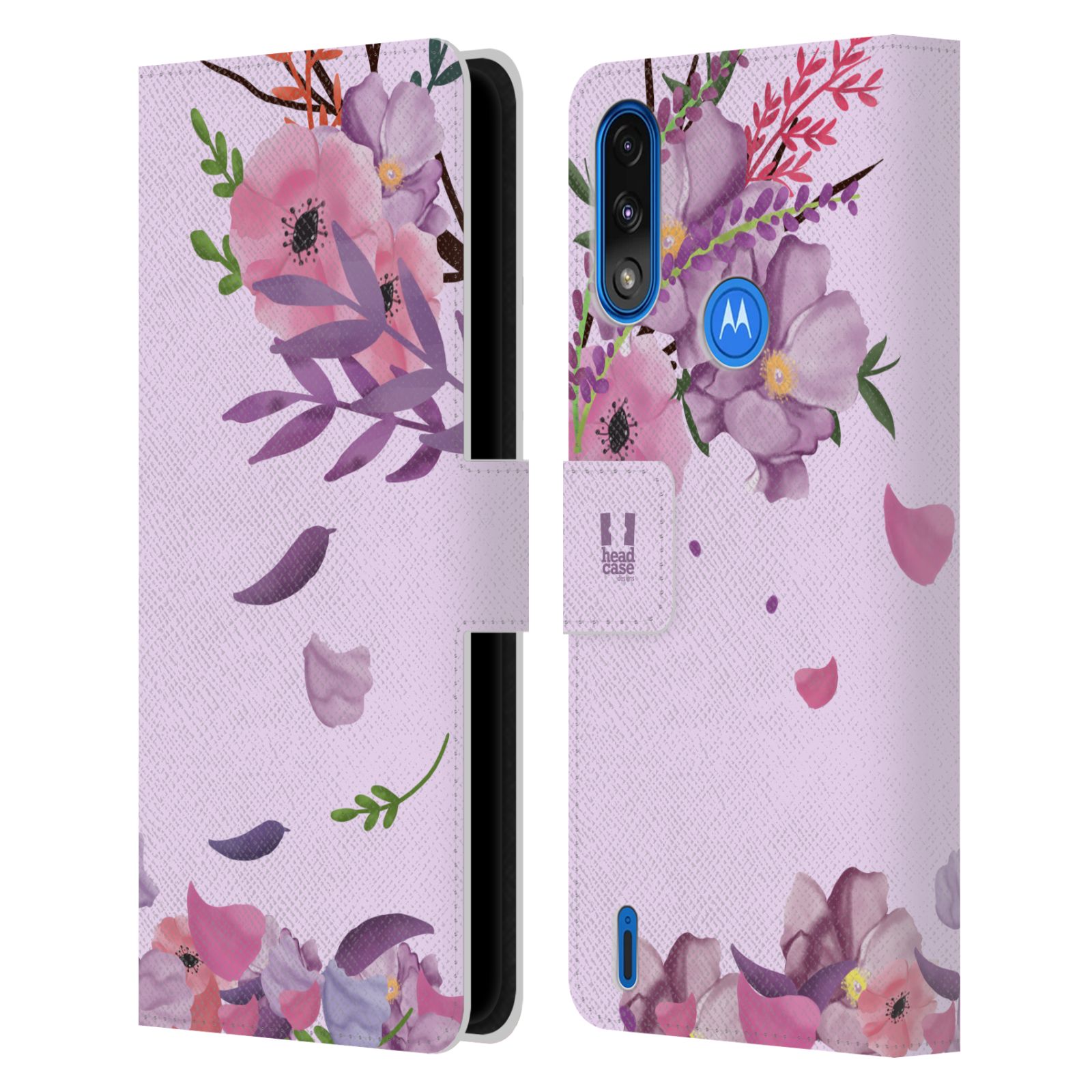 Pouzdro na mobil Motorola Moto E7 POWER - HEAD CASE - Rozkvetlé růže a listy růžová