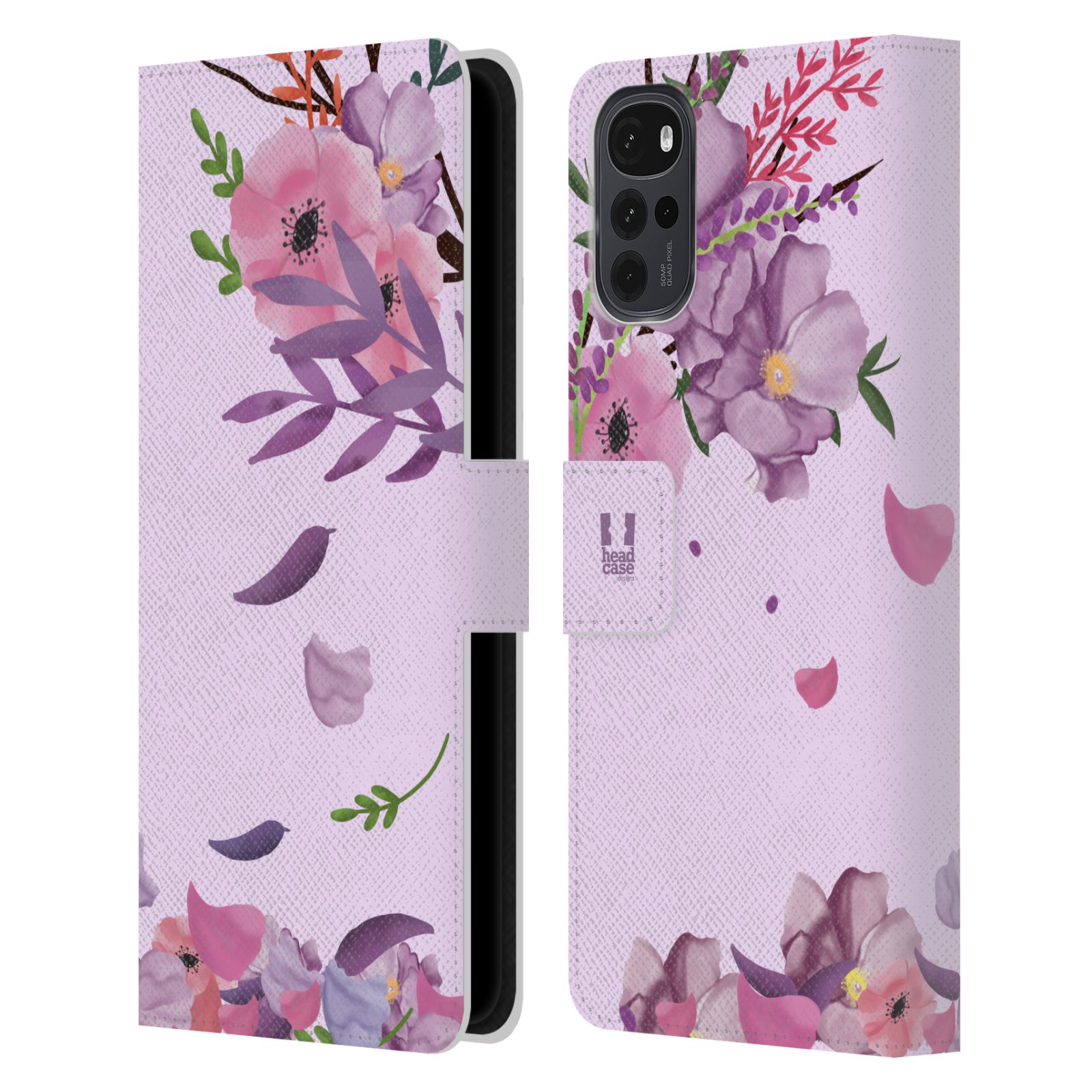 Pouzdro na mobil Motorola Moto G22 - HEAD CASE - Rozkvetlé růže a listy růžová