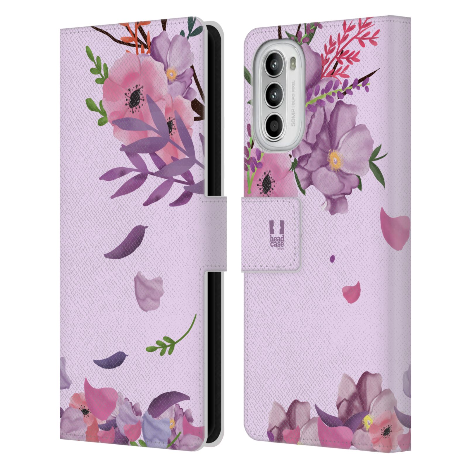 Pouzdro na mobil Motorola Moto G52 - HEAD CASE - Rozkvetlé růže a listy růžová