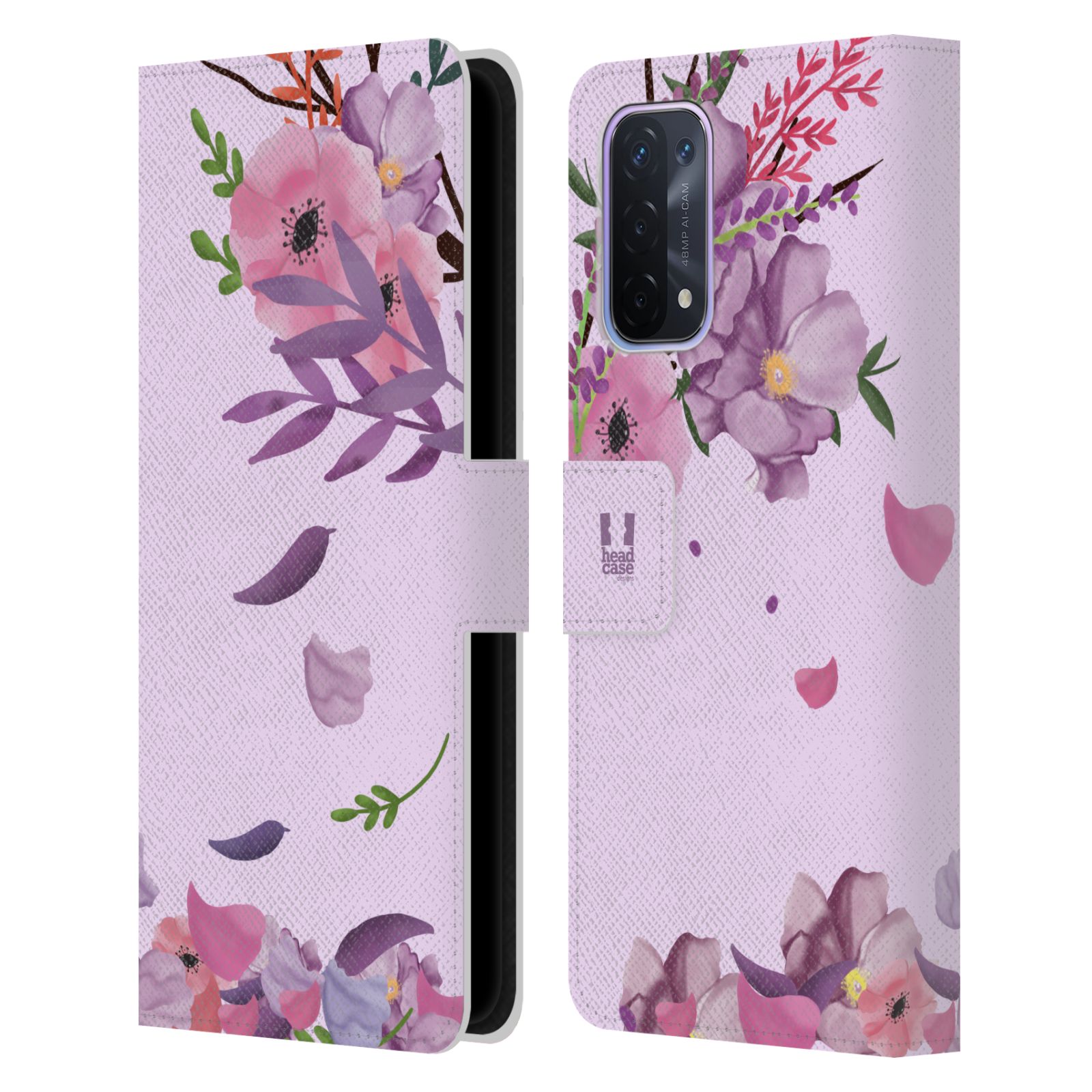 Pouzdro na mobil Oppo A54 5G - HEAD CASE - Rozkvetlé růže a listy růžová