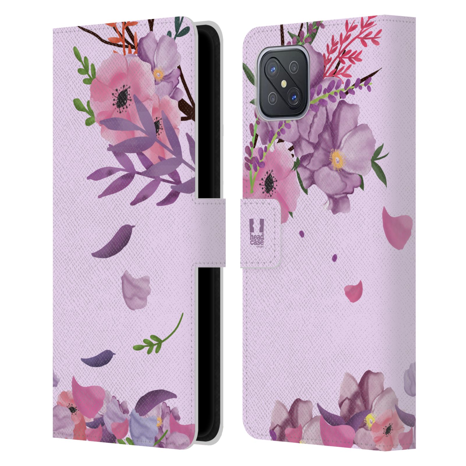 Pouzdro na mobil Oppo A92s - HEAD CASE - Rozkvetlé růže a listy růžová