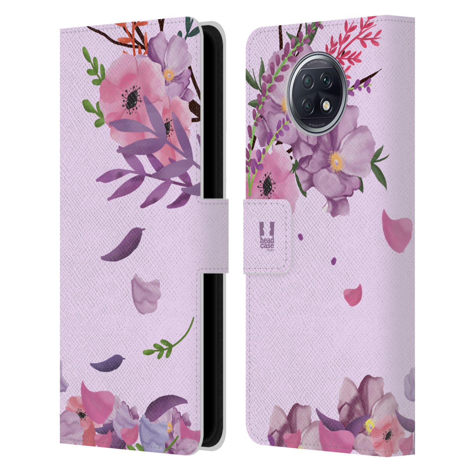 Pouzdro na mobil Xiaomi Redmi Note 9T - HEAD CASE - Rozkvetlé růže a listy růžová