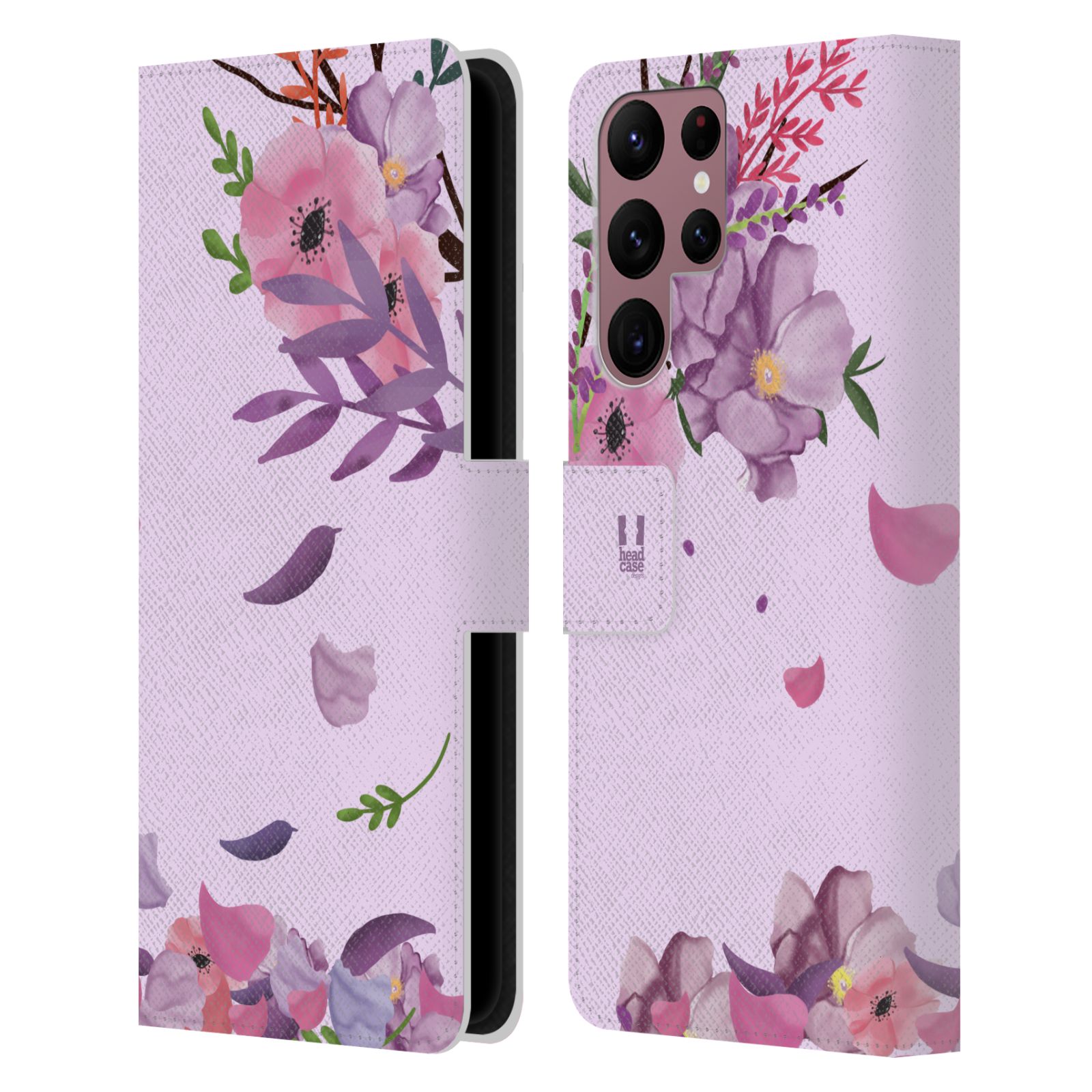 Pouzdro na mobil Samsung Galaxy S22 Ultra 5G - HEAD CASE - Rozkvetlé růže a listy růžová