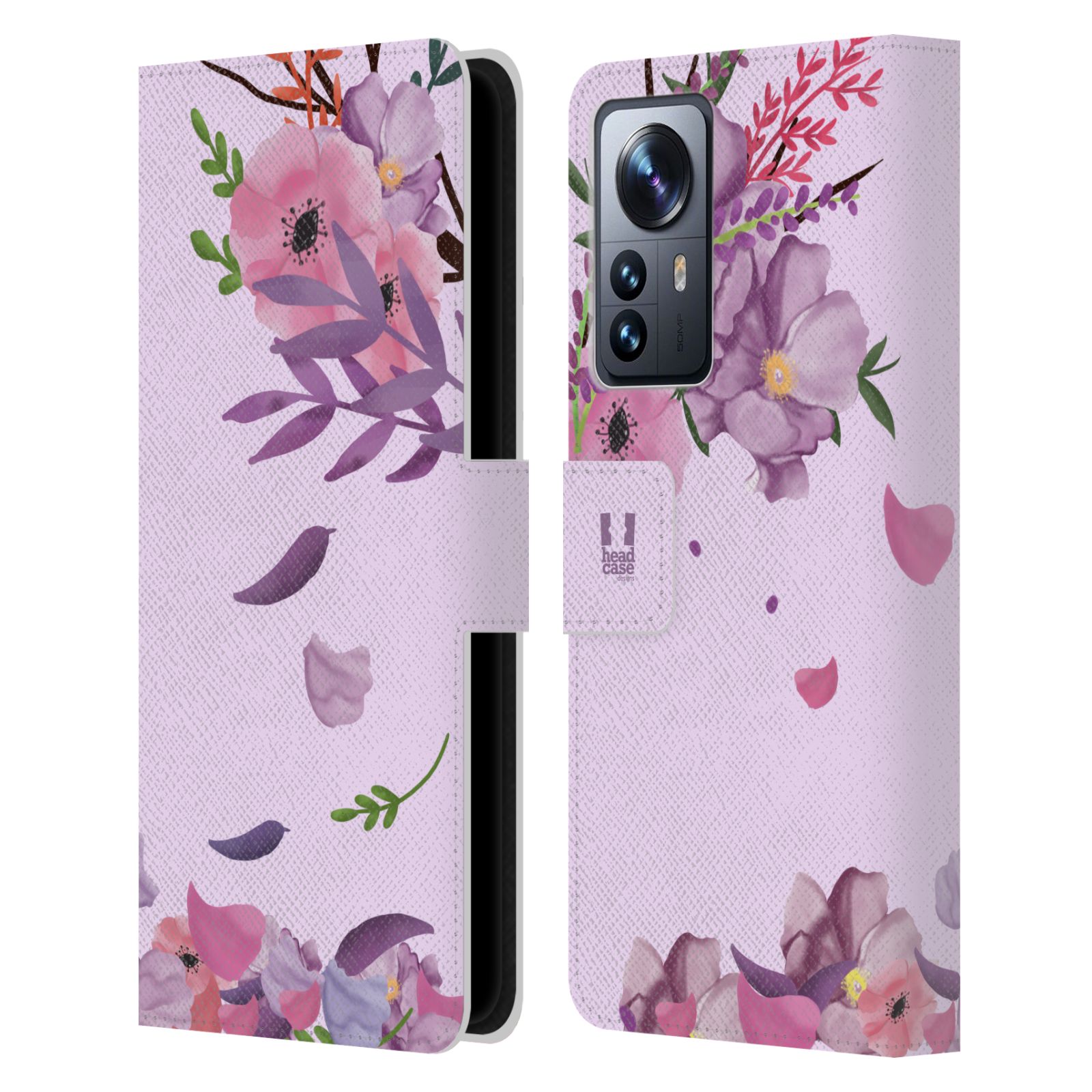 Pouzdro na mobil Xiaomi 12 PRO - HEAD CASE - Rozkvetlé růže a listy růžová