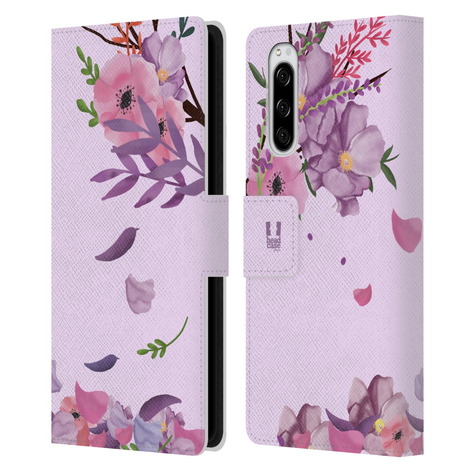 Pouzdro na mobil Sony Xperia 5  - HEAD CASE - Rozkvetlé růže a listy růžová