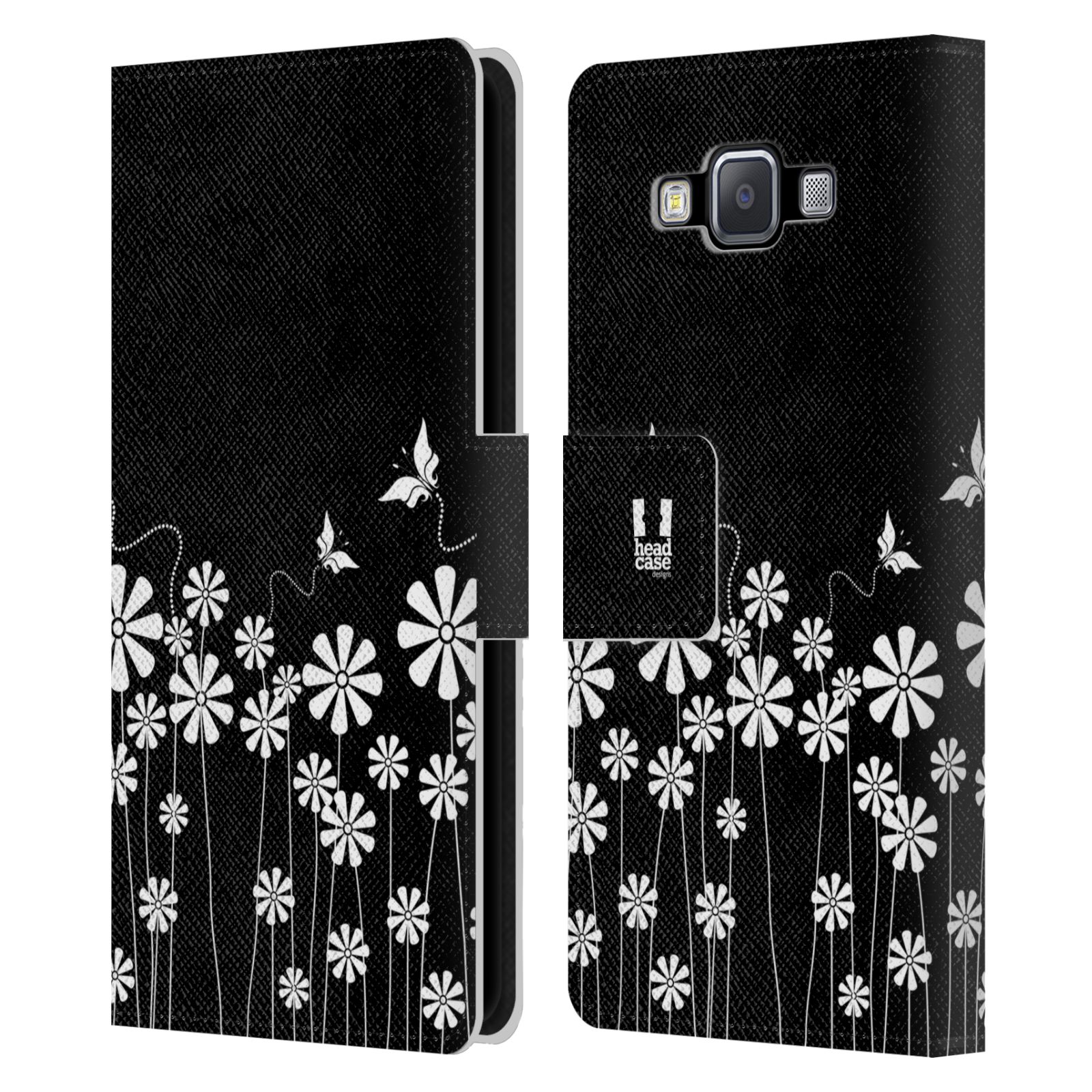 HEAD CASE Flipové pouzdro pro mobil Samsung Galaxy A5 ČERNOBÍLÁ KVĚTINA motýl