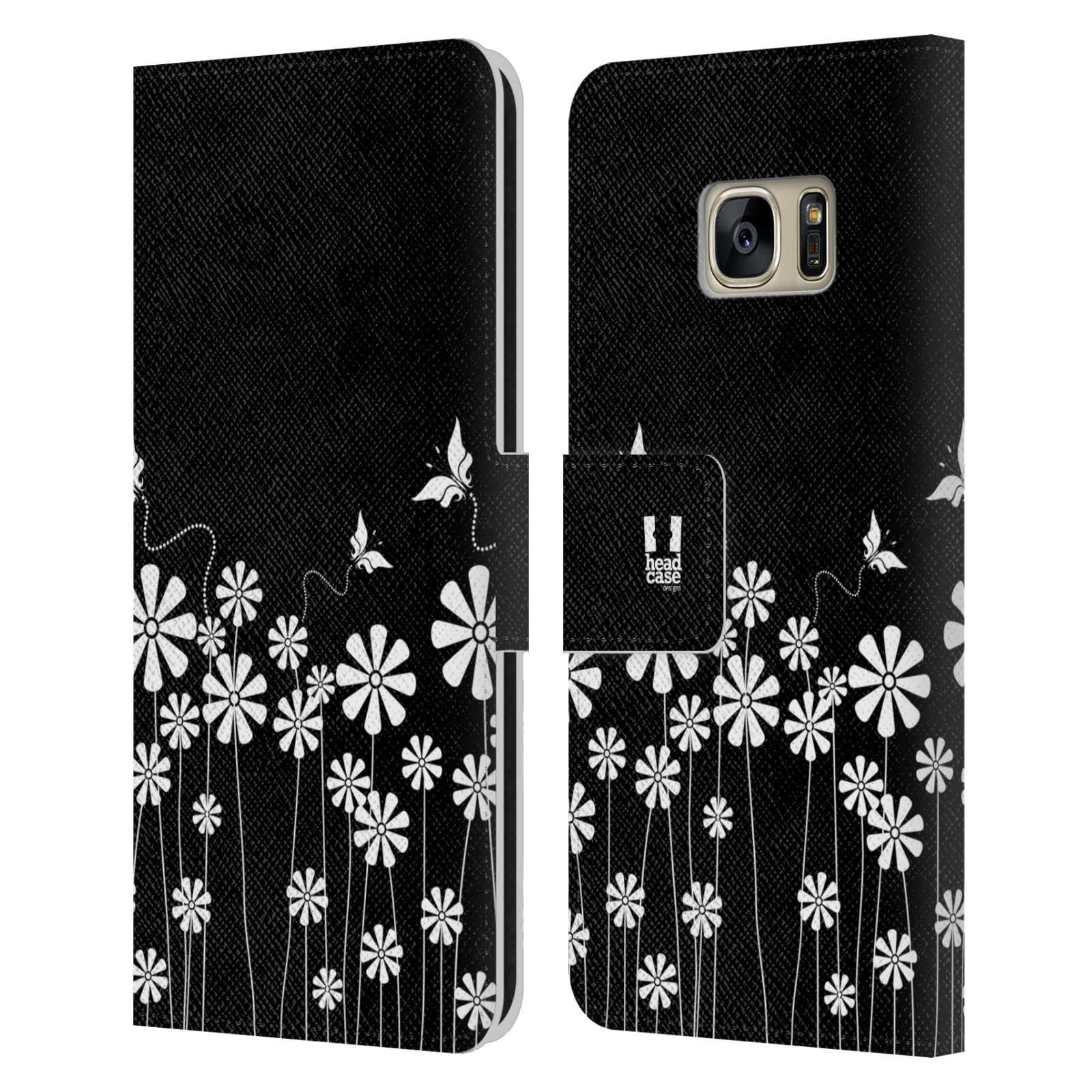 HEAD CASE Flipové pouzdro pro mobil Samsung Galaxy S7 (G9300) ČERNOBÍLÁ KVĚTINA motýl
