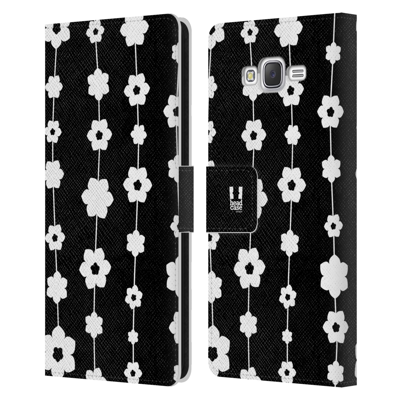 HEAD CASE Flipové pouzdro pro mobil Samsung Galaxy J7, J700 ČERNOBÍLÁ KVĚTINA řetězec