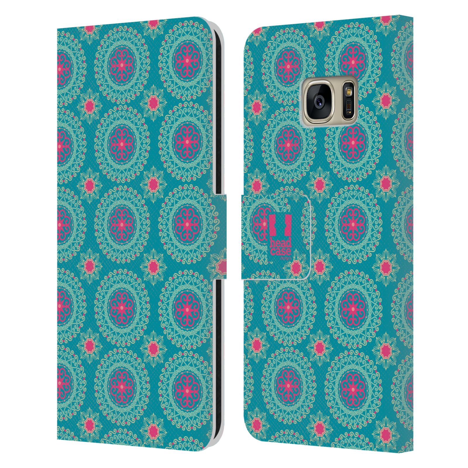 HEAD CASE Flipové pouzdro pro mobil Samsung Galaxy S7 (G9300) Slovanský vzor modrá/tyrkysová barva kaleidoskop