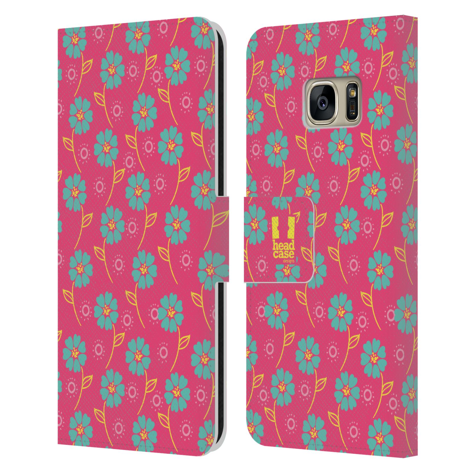 HEAD CASE Flipové pouzdro pro mobil Samsung Galaxy S7 (G9300) Slovanský vzor růžová a modrá květiny