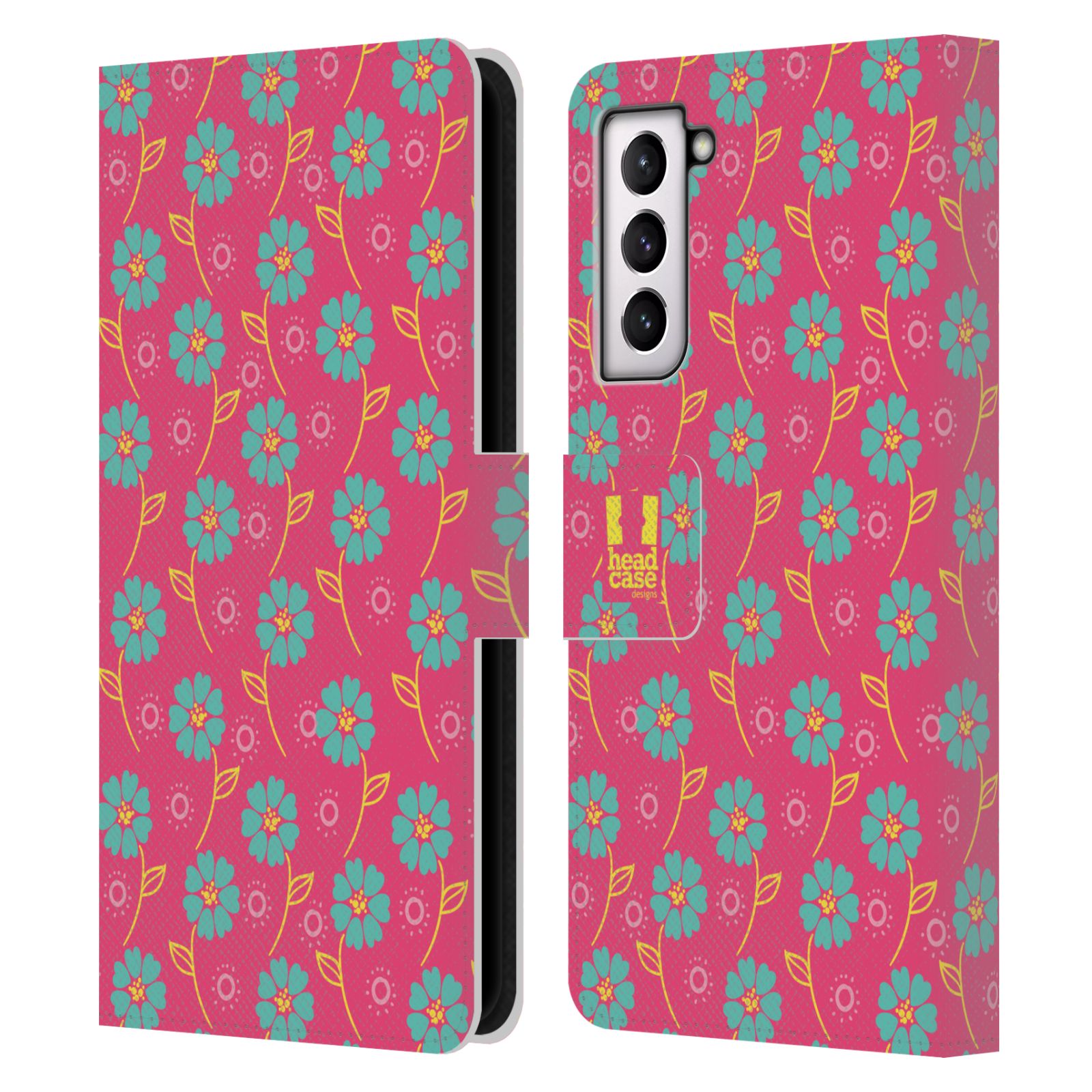 Pouzdro HEAD CASE na mobil Samsung Galaxy S21 / S21 5G Slovanský vzor růžová a modrá květiny
