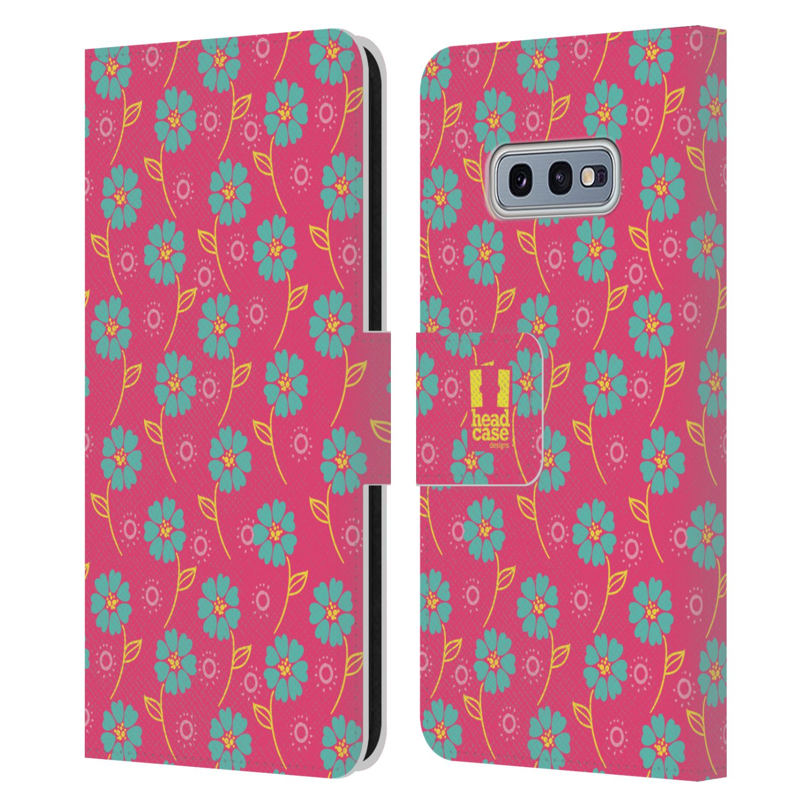 Pouzdro HEAD CASE na mobil Samsung Galaxy S10e Slovanský vzor růžová a modrá květiny