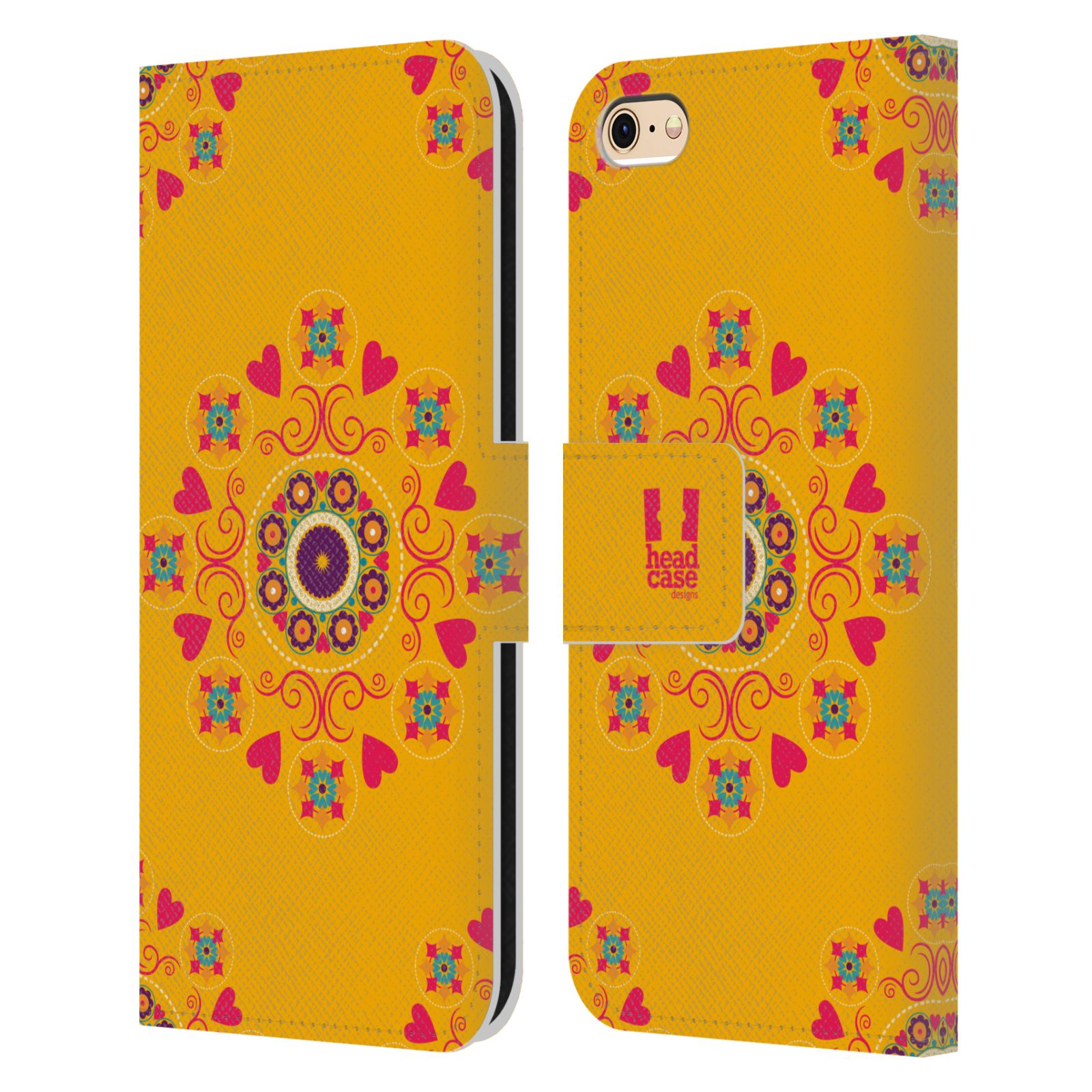 HEAD CASE Flipové pouzdro pro mobil Apple Iphone 6/6s Slovanský vzor květiny a srdíčka žlutá