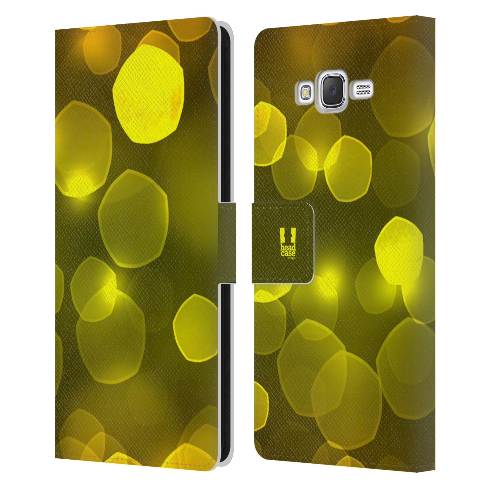 HEAD CASE Flipové pouzdro pro mobil Samsung Galaxy J7, J700 BOKEH zářící vzor pentagon žlutá