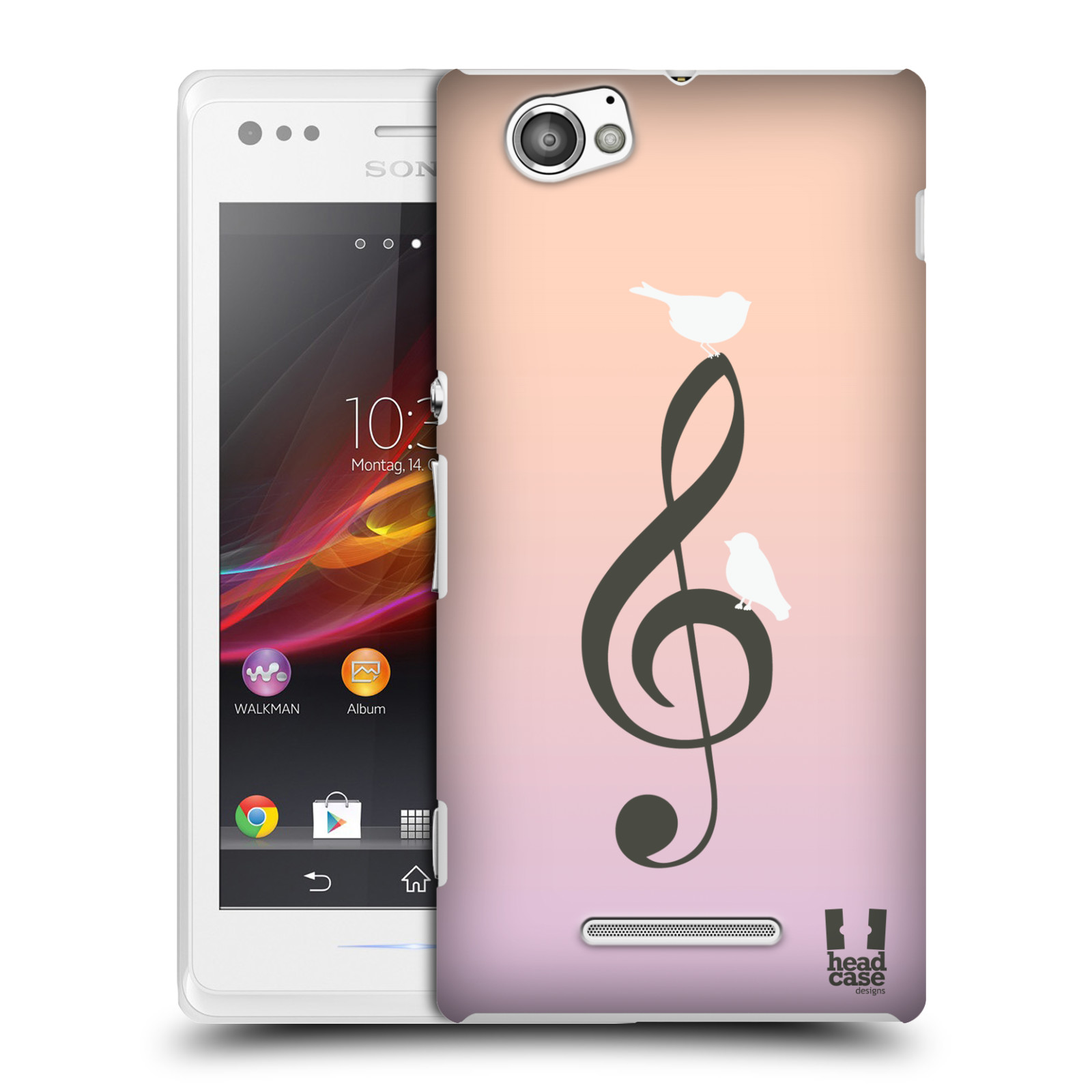 HEAD CASE plastový obal na mobil Sony Xperia M vzor Ptáček zpěváček noty nota