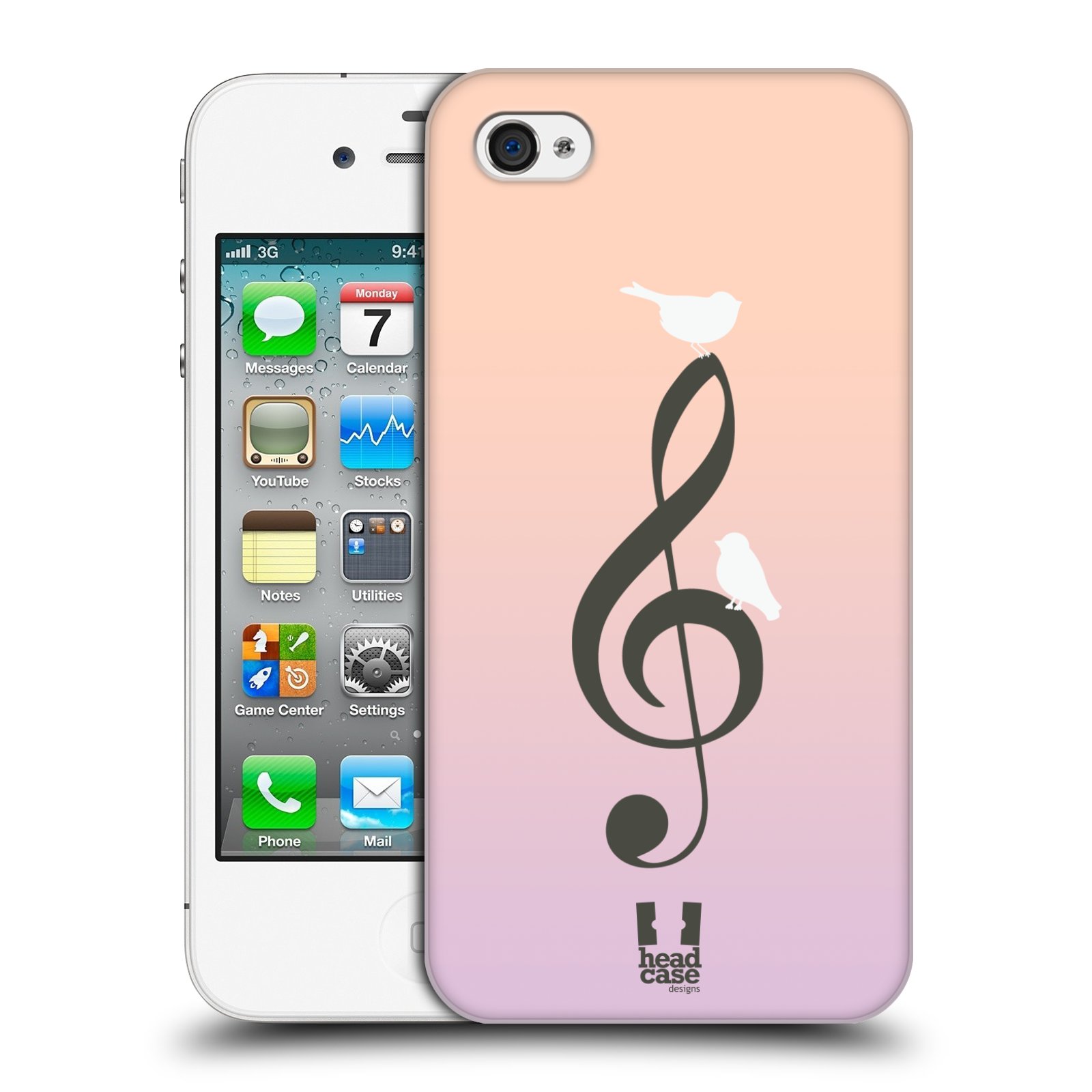 HEAD CASE plastový obal na mobil Apple Iphone 4/4S vzor Ptáček zpěváček noty nota