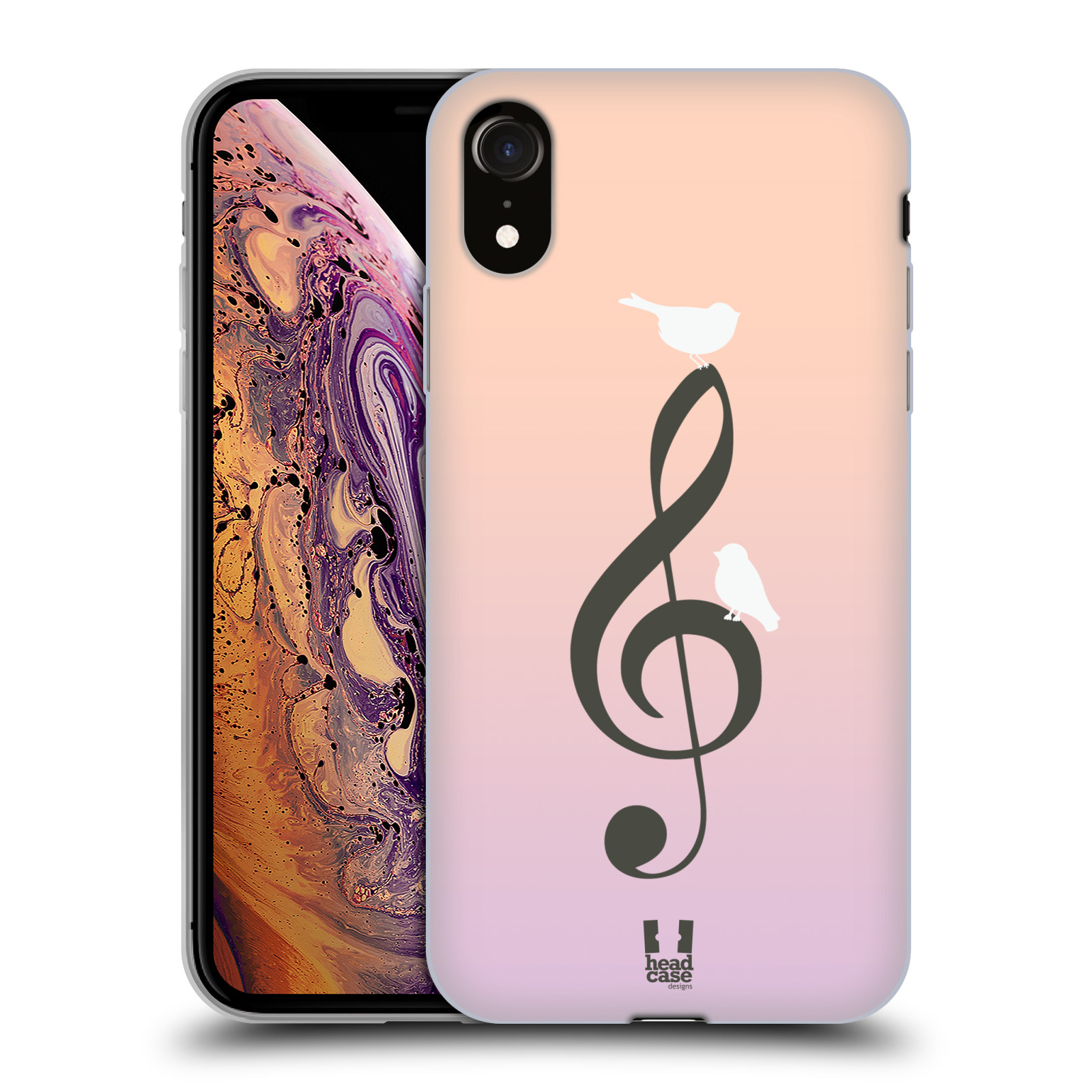 HEAD CASE silikon obal na mobil Apple Iphone XR vzor Ptáček zpěváček noty nota