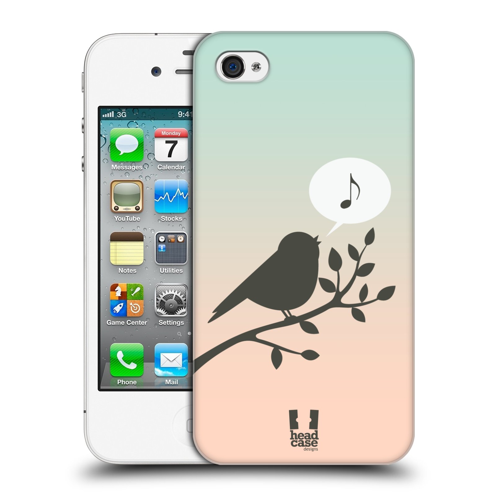 HEAD CASE plastový obal na mobil Apple Iphone 4/4S vzor Ptáček zpěváček noty píseň