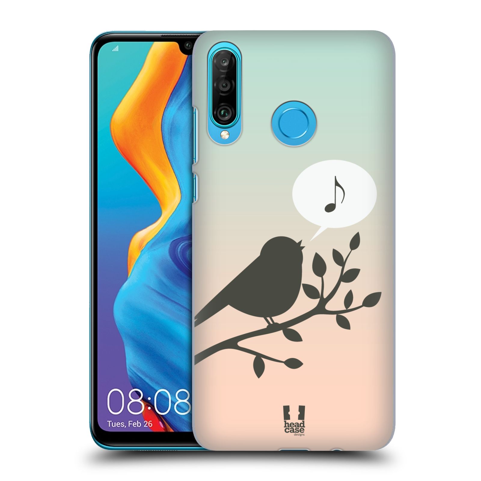Pouzdro na mobil Huawei P30 LITE - HEAD CASE - vzor Ptáček zpěváček noty píseň