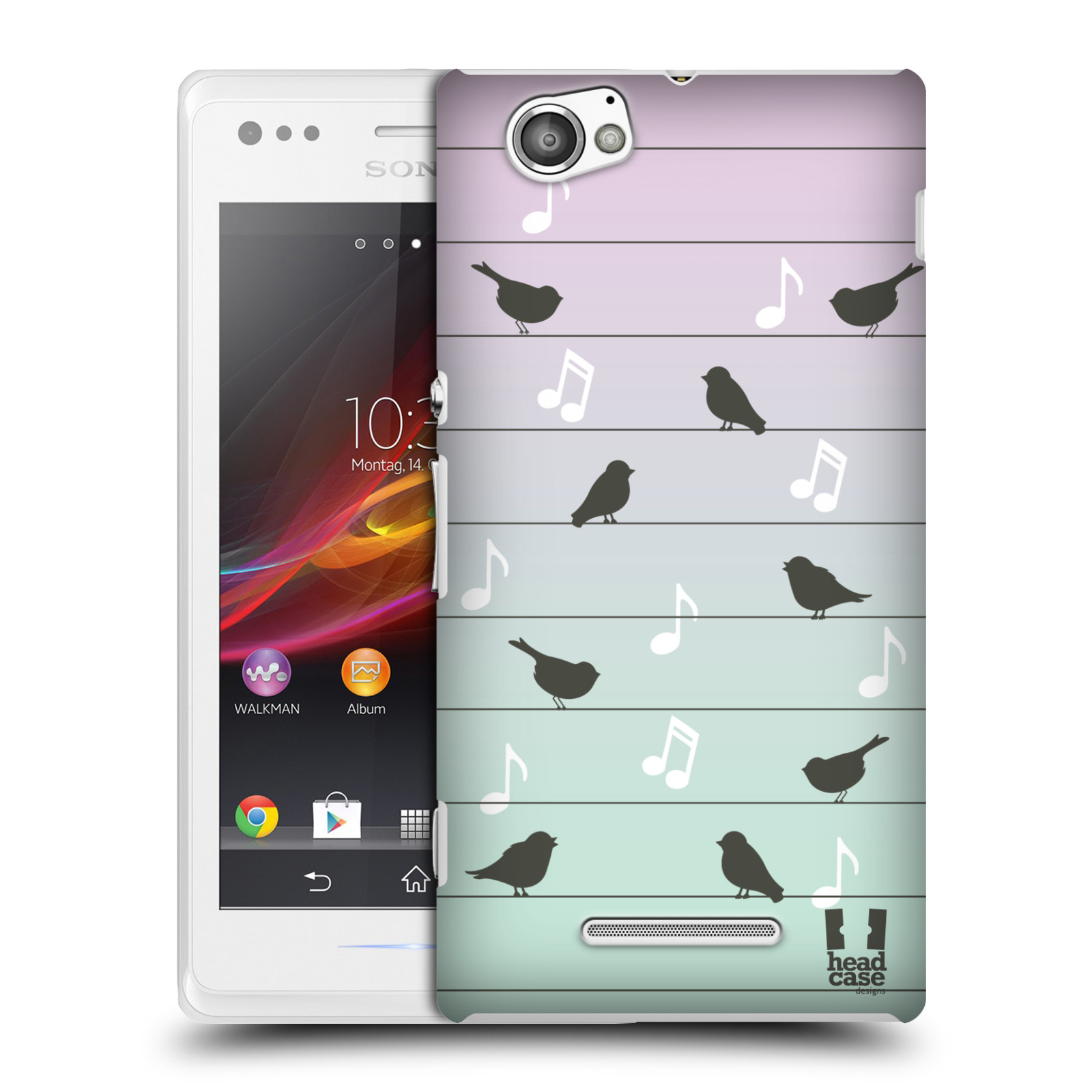 HEAD CASE plastový obal na mobil Sony Xperia M vzor Ptáček zpěváček noty na drátě