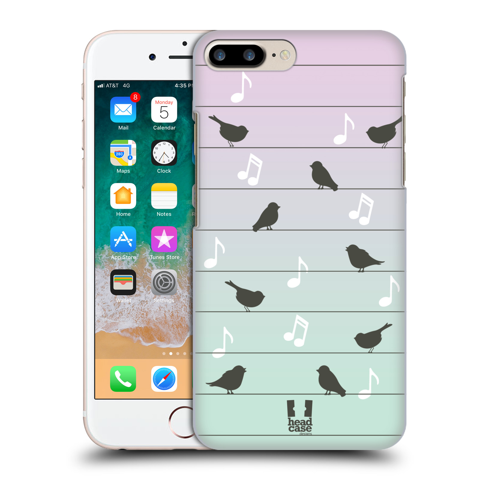 Plastové pouzdro pro mobil Apple Iphone 8 PLUS vzor Ptáček zpěváček noty na drátě