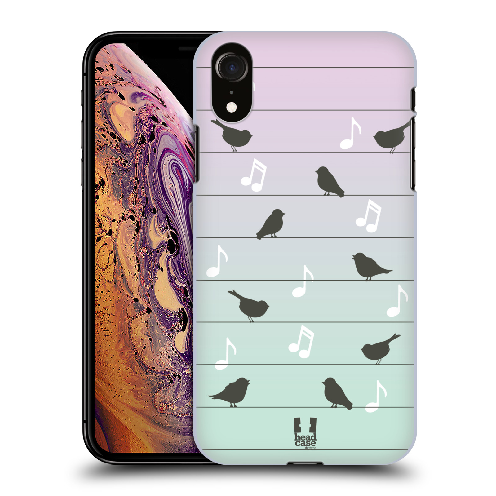 HEAD CASE plastový obal na mobil Apple Iphone XR vzor Ptáček zpěváček noty na drátě