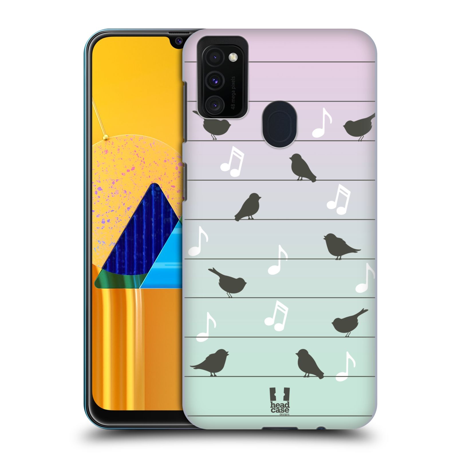 Zadní kryt na mobil Samsung Galaxy M21 vzor Ptáček zpěváček noty na drátě