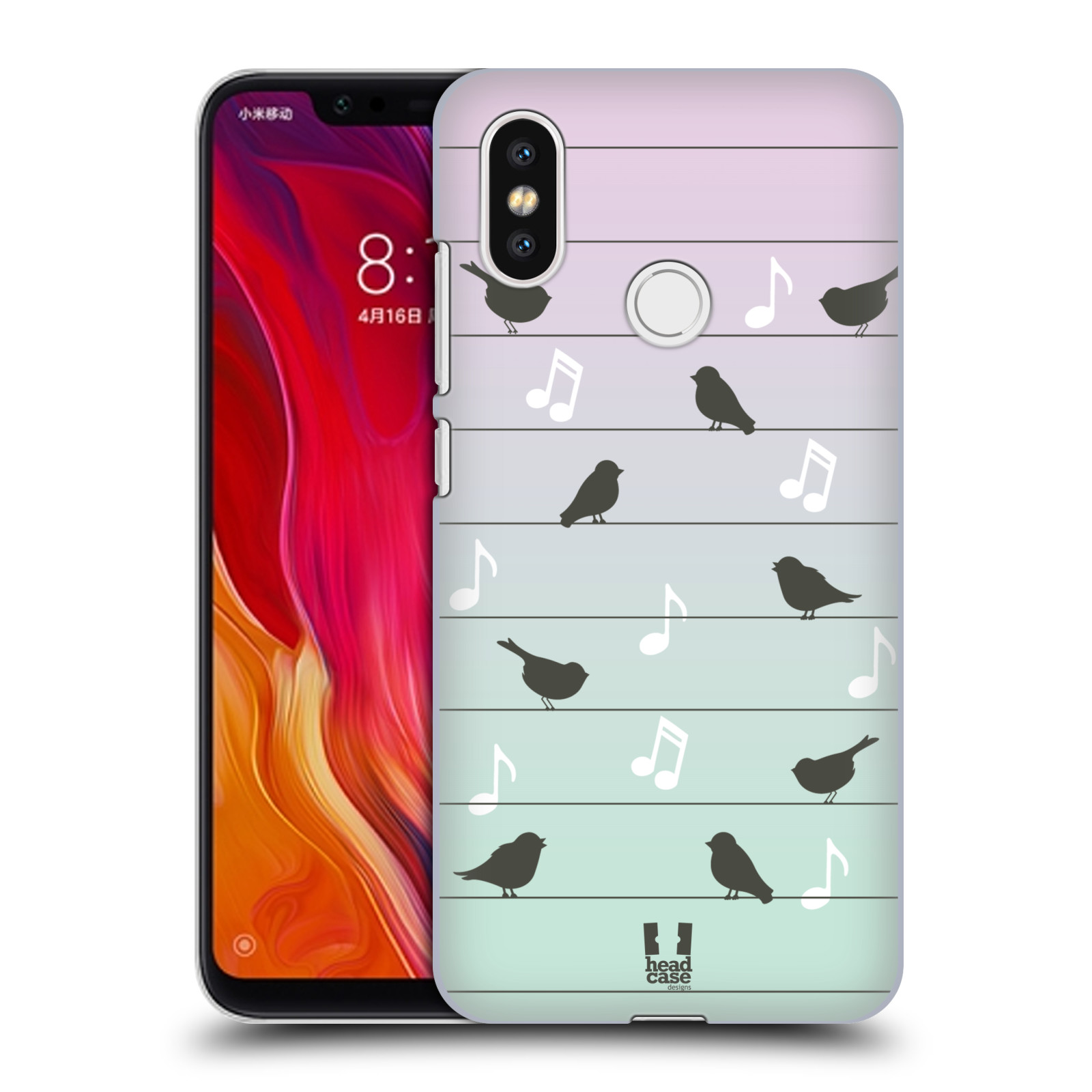 HEAD CASE plastový obal na mobil Xiaomi Mi 8 vzor Ptáček zpěváček noty na drátě
