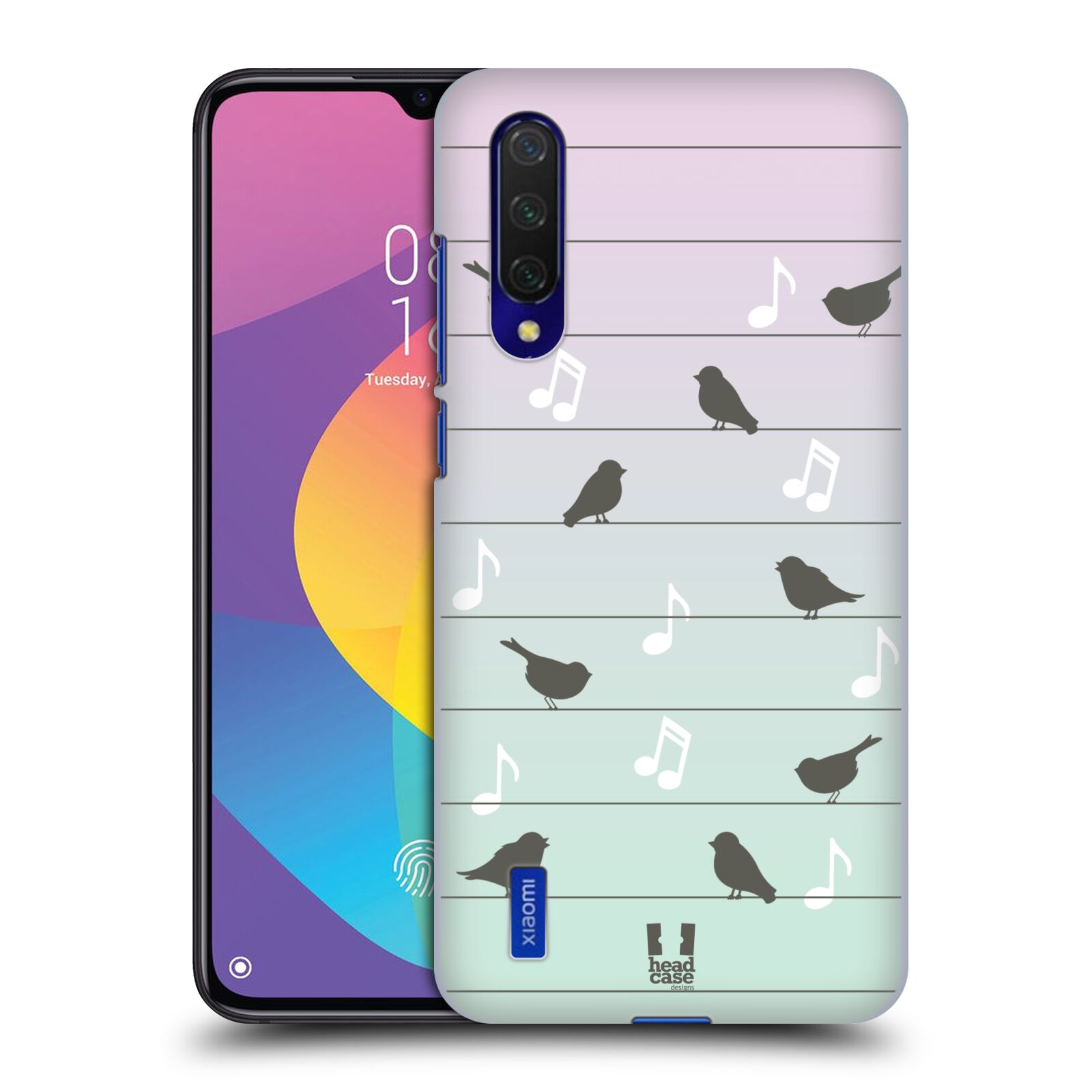 Zadní kryt na mobil Xiaomi MI 9 LITE vzor Ptáček zpěváček noty na drátě
