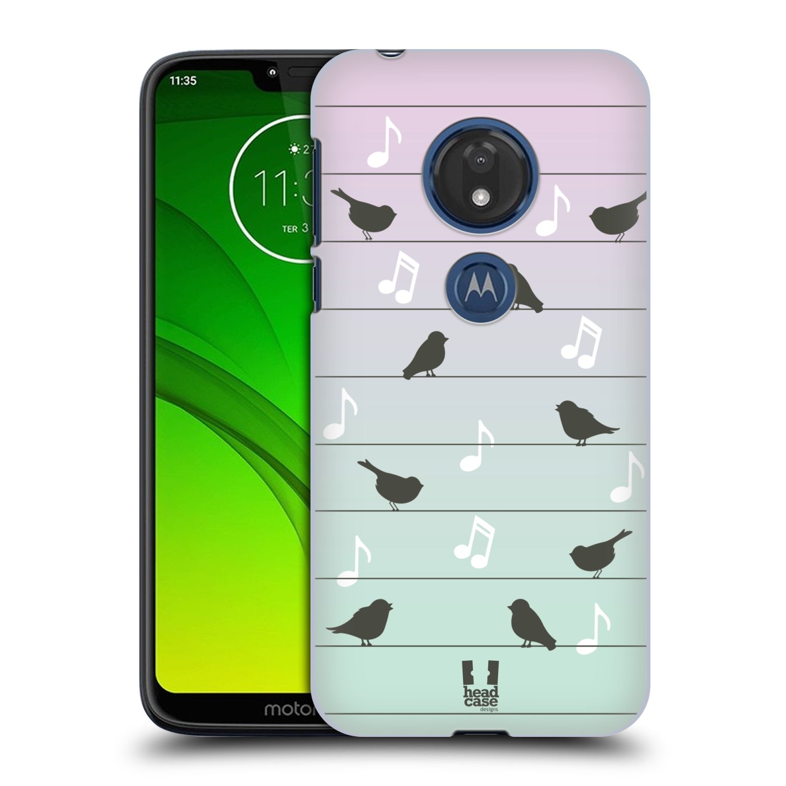 Pouzdro na mobil Motorola Moto G7 Play vzor Ptáček zpěváček noty na drátě