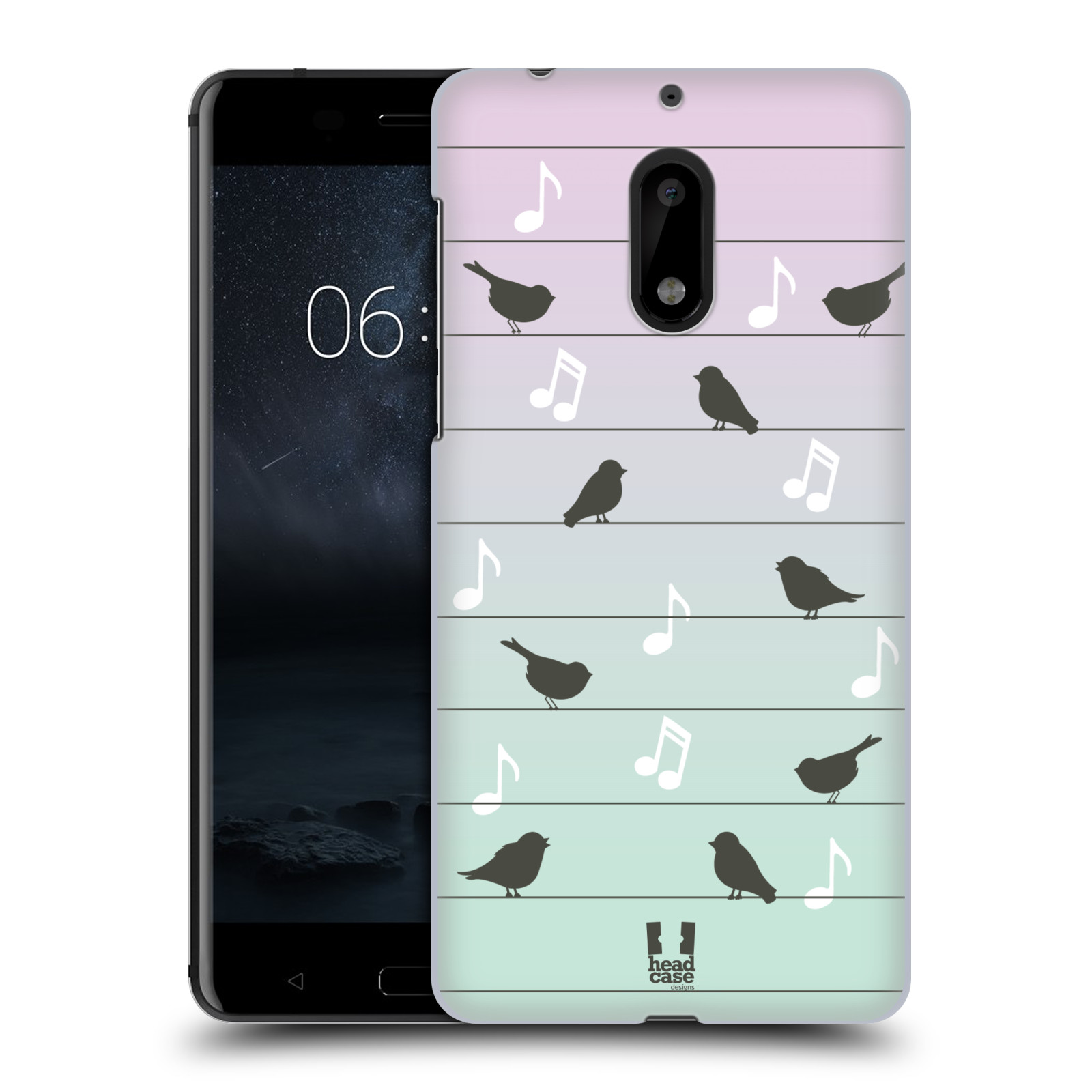 HEAD CASE plastový obal na mobil Nokia 6 vzor Ptáček zpěváček noty na drátě