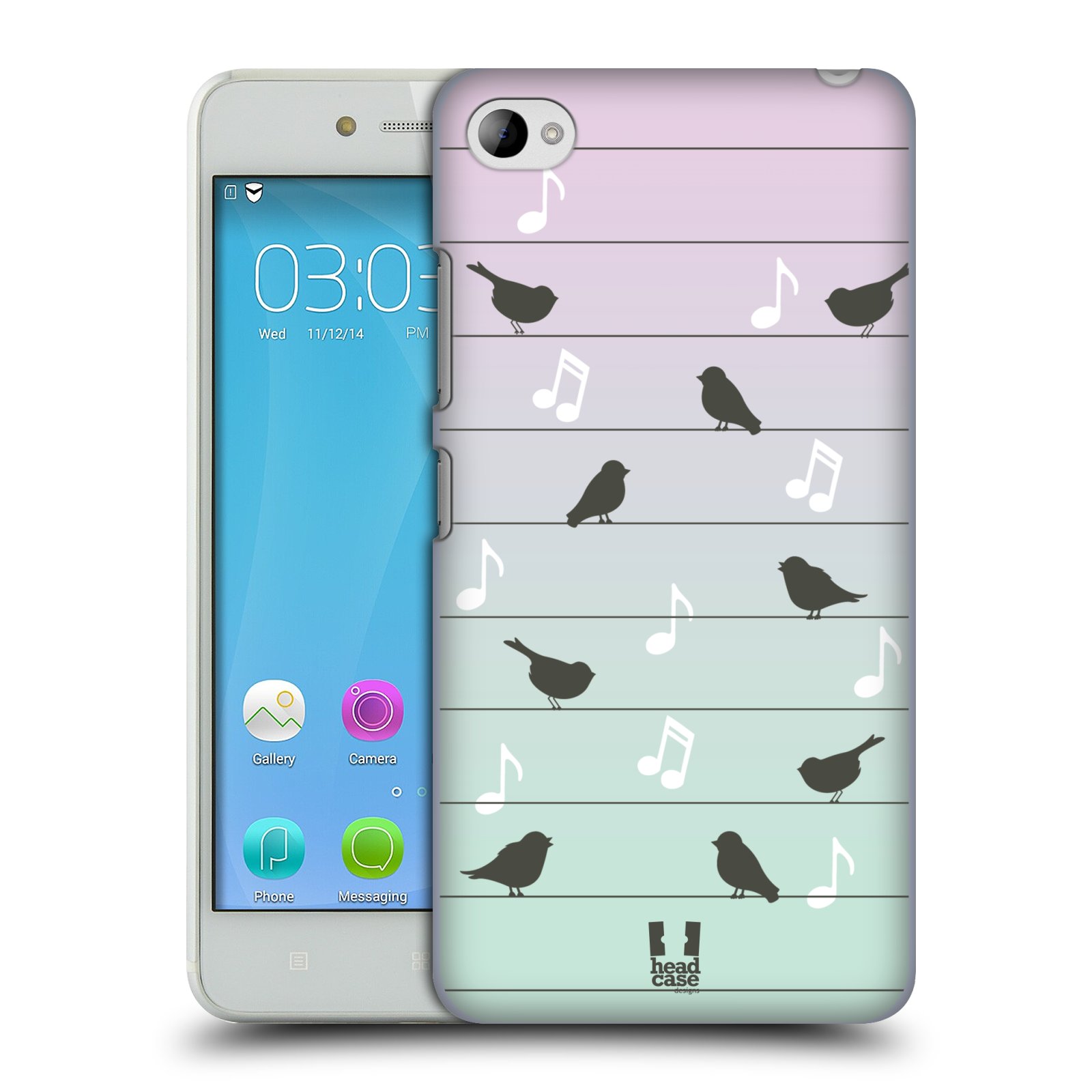 HEAD CASE pevný plastový obal na mobil LENOVO S90 vzor Ptáček zpěváček noty na drátě