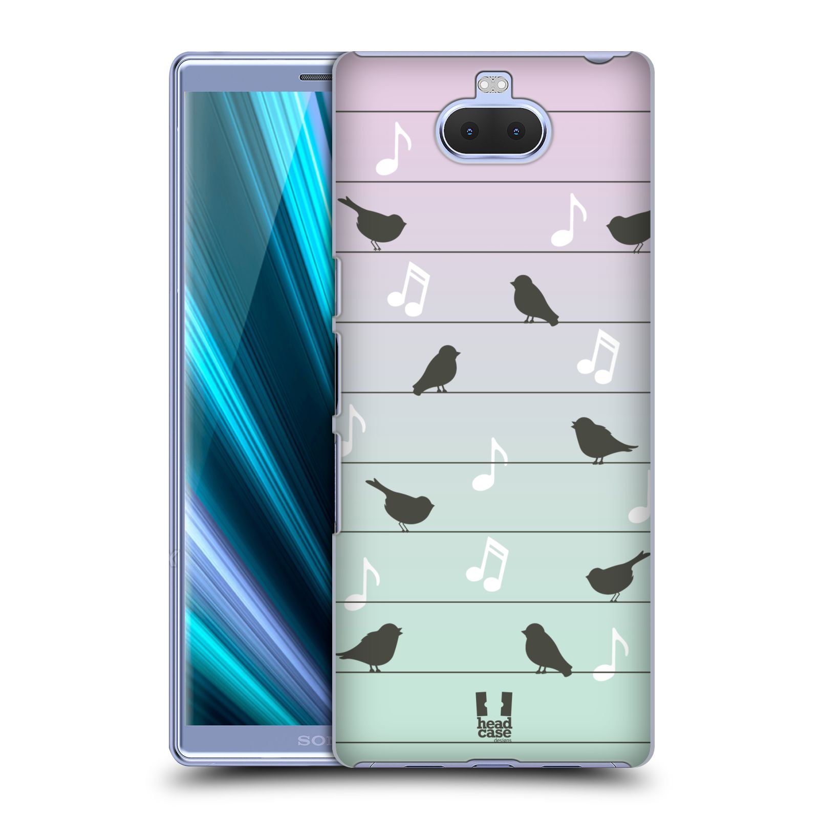Pouzdro na mobil Sony Xperia 10 - Head Case - vzor Ptáček zpěváček noty na drátě