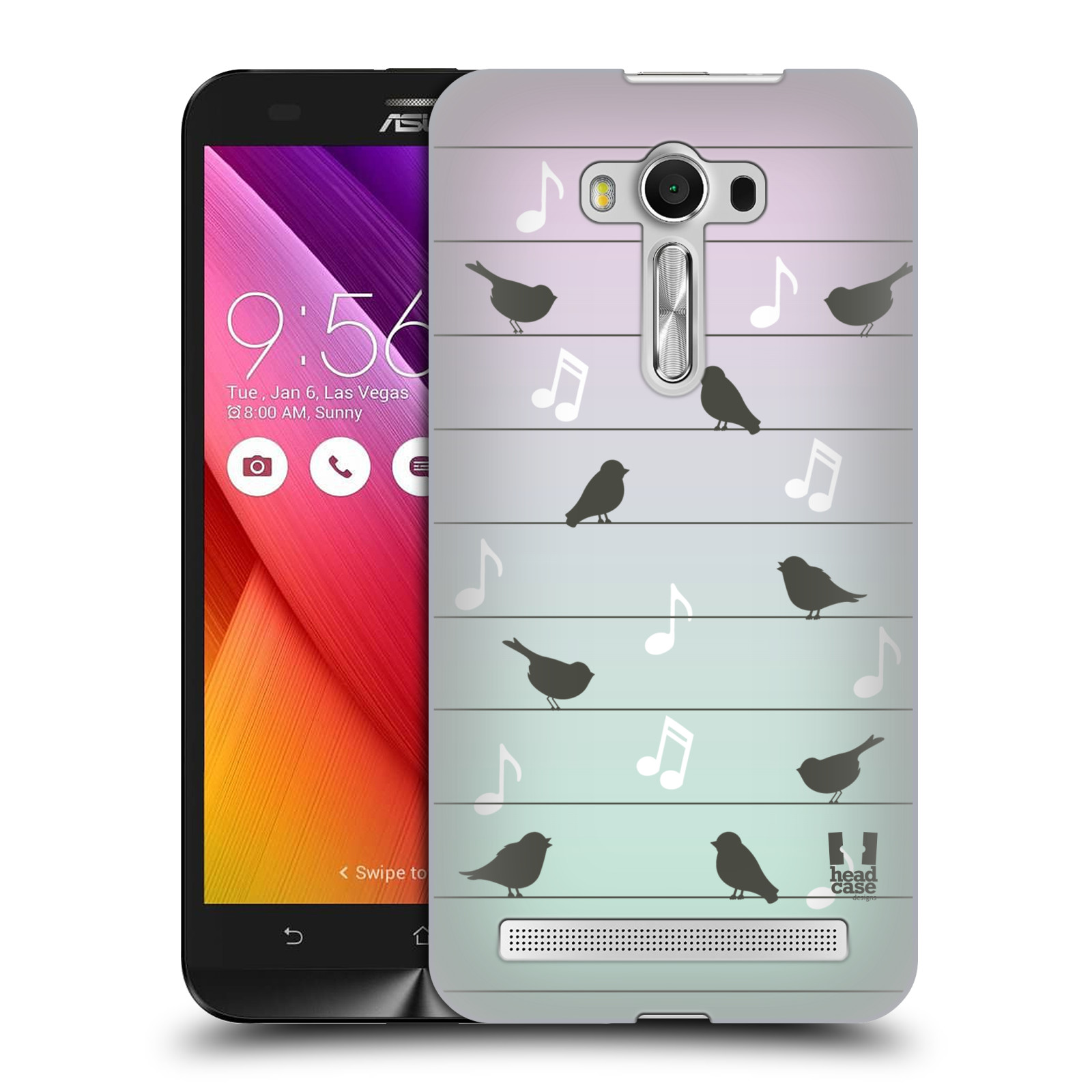HEAD CASE plastový obal na mobil Asus Zenfone 2 LASER (5,5 displej ZE550KL) vzor Ptáček zpěváček noty na drátě
