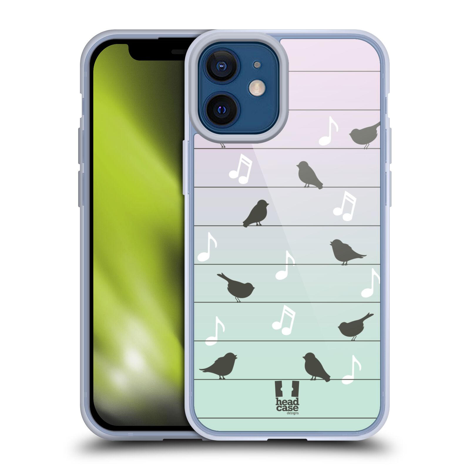Plastový obal na mobil Apple Iphone 12 MINI vzor Ptáček zpěváček noty na drátě