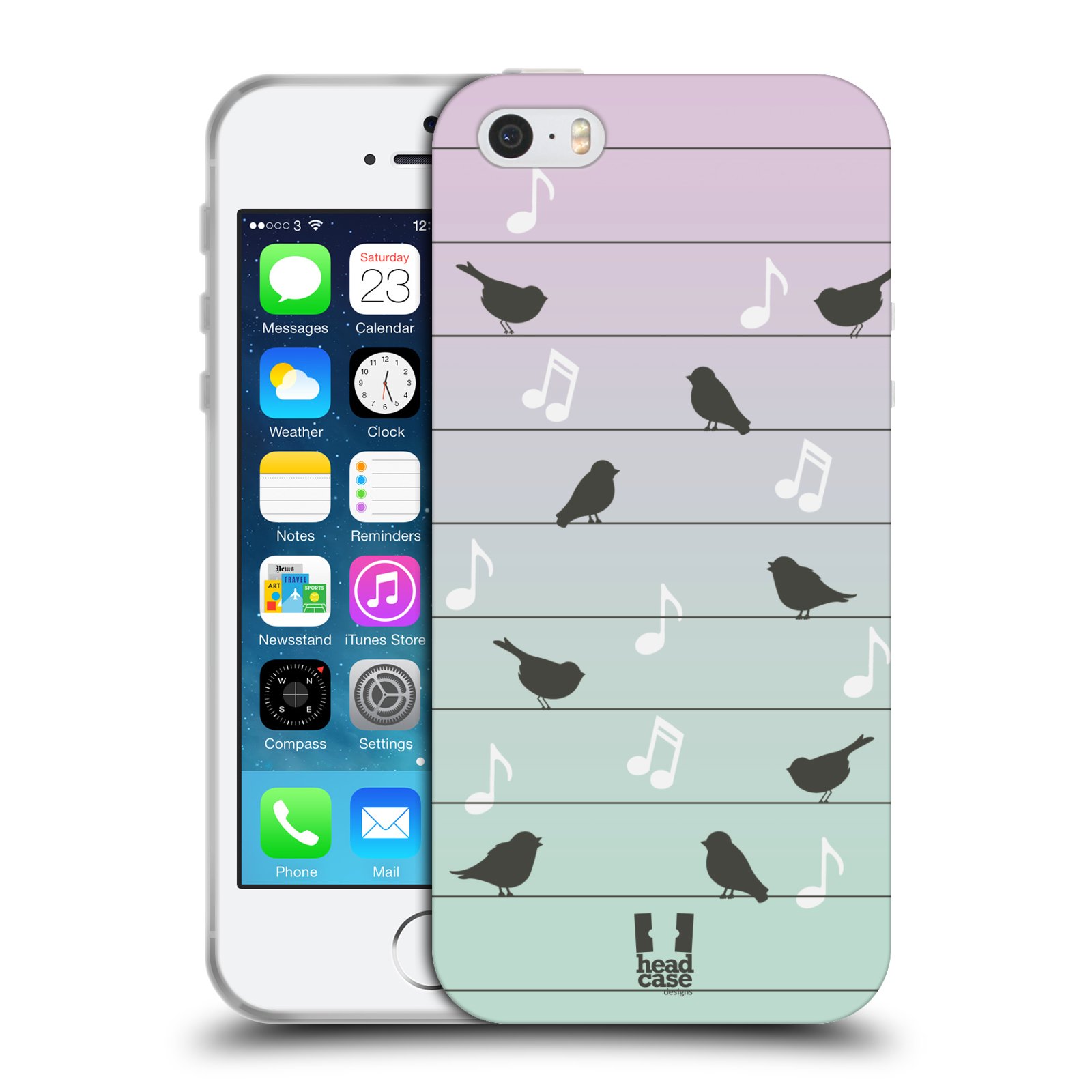 HEAD CASE silikonový obal na mobil Apple Iphone 5/5S vzor Ptáček zpěváček noty na drátě